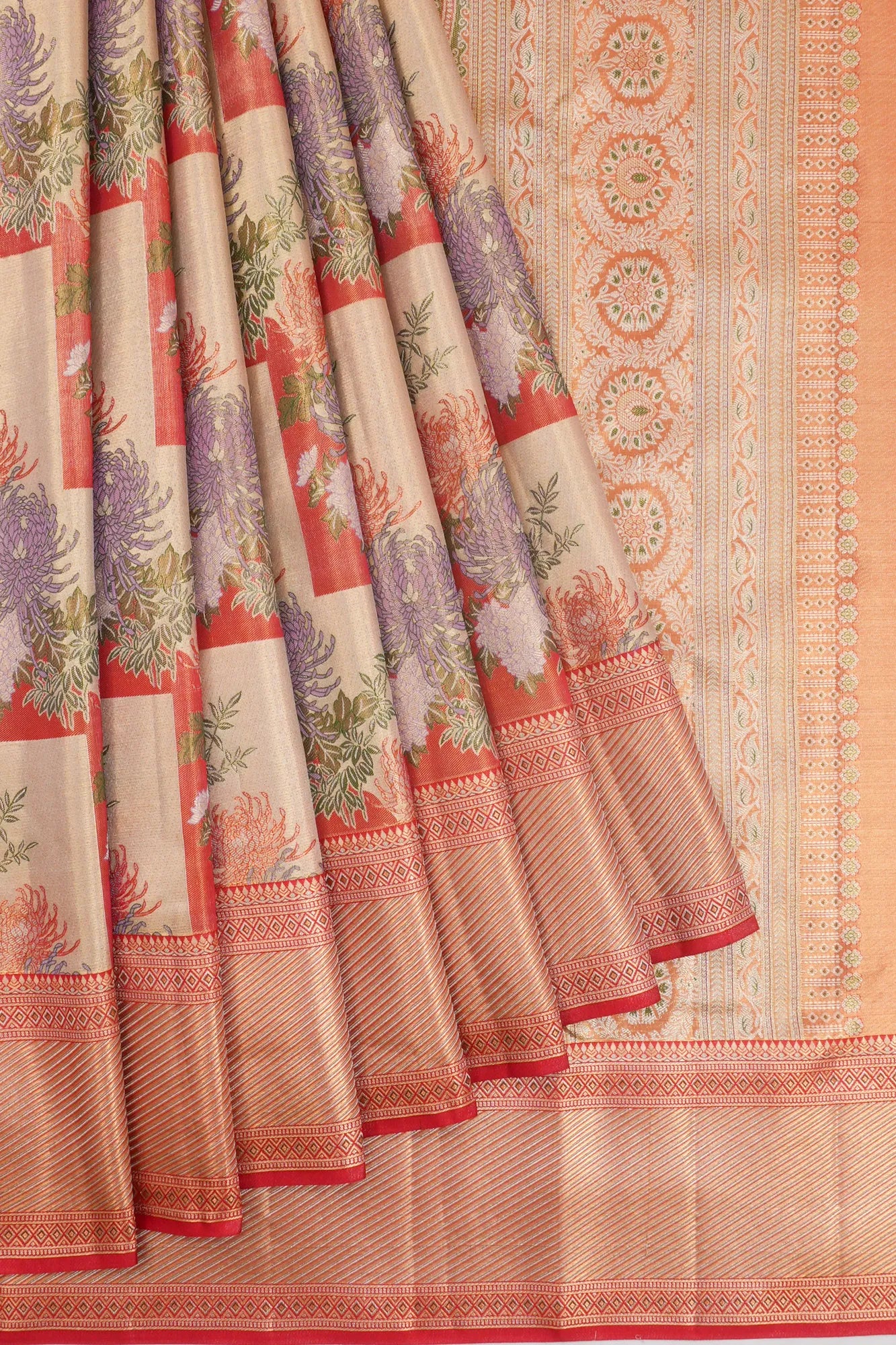 Kanchipuram Silk Tissue Digital Printed Red Saree