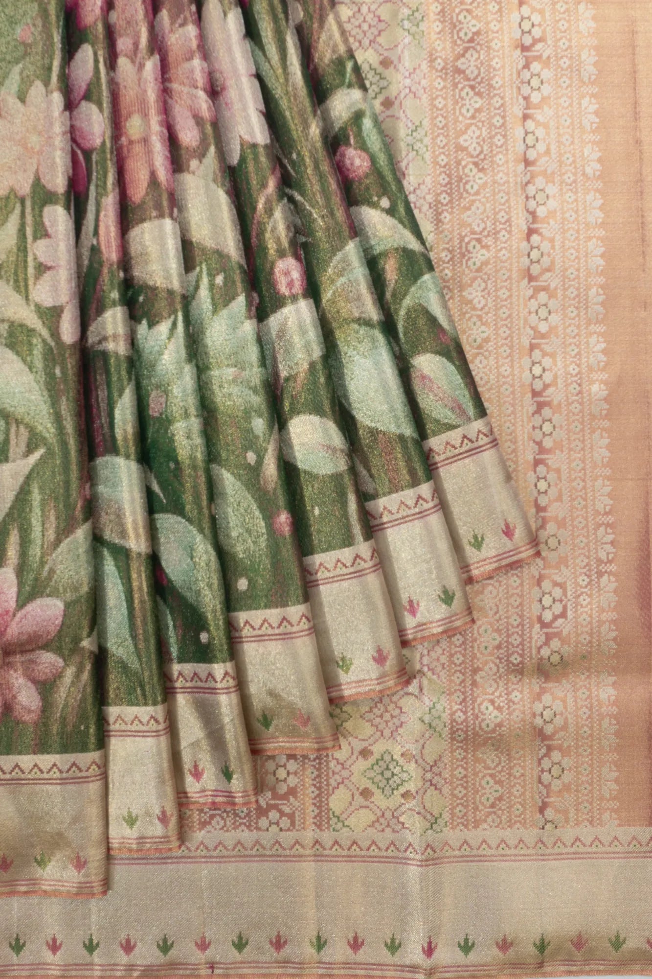 Kanchipuram Silk Tissue Digital Printed Green Saree