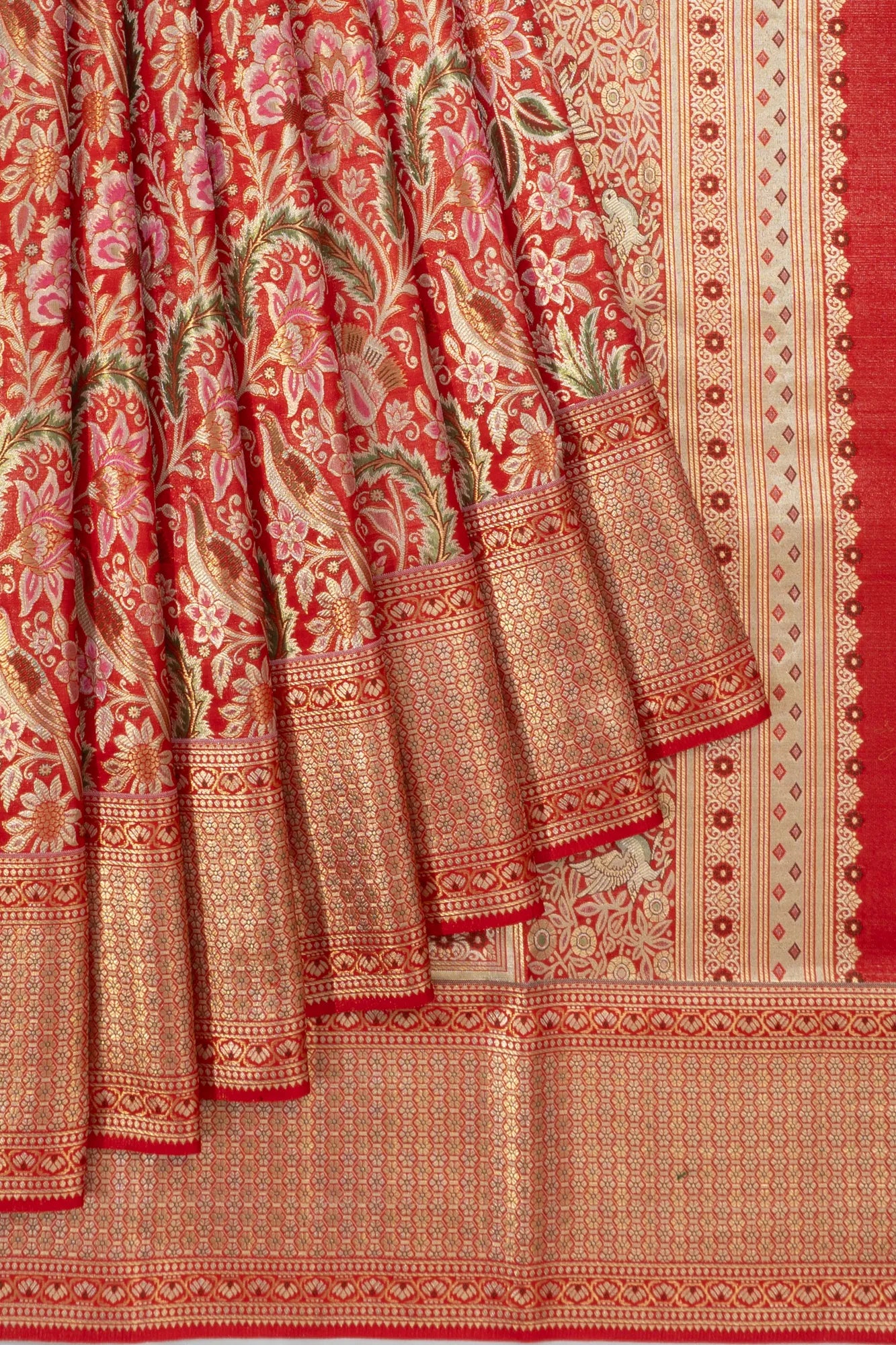 Kanchipuram Silk Tissue Jaal Red Saree