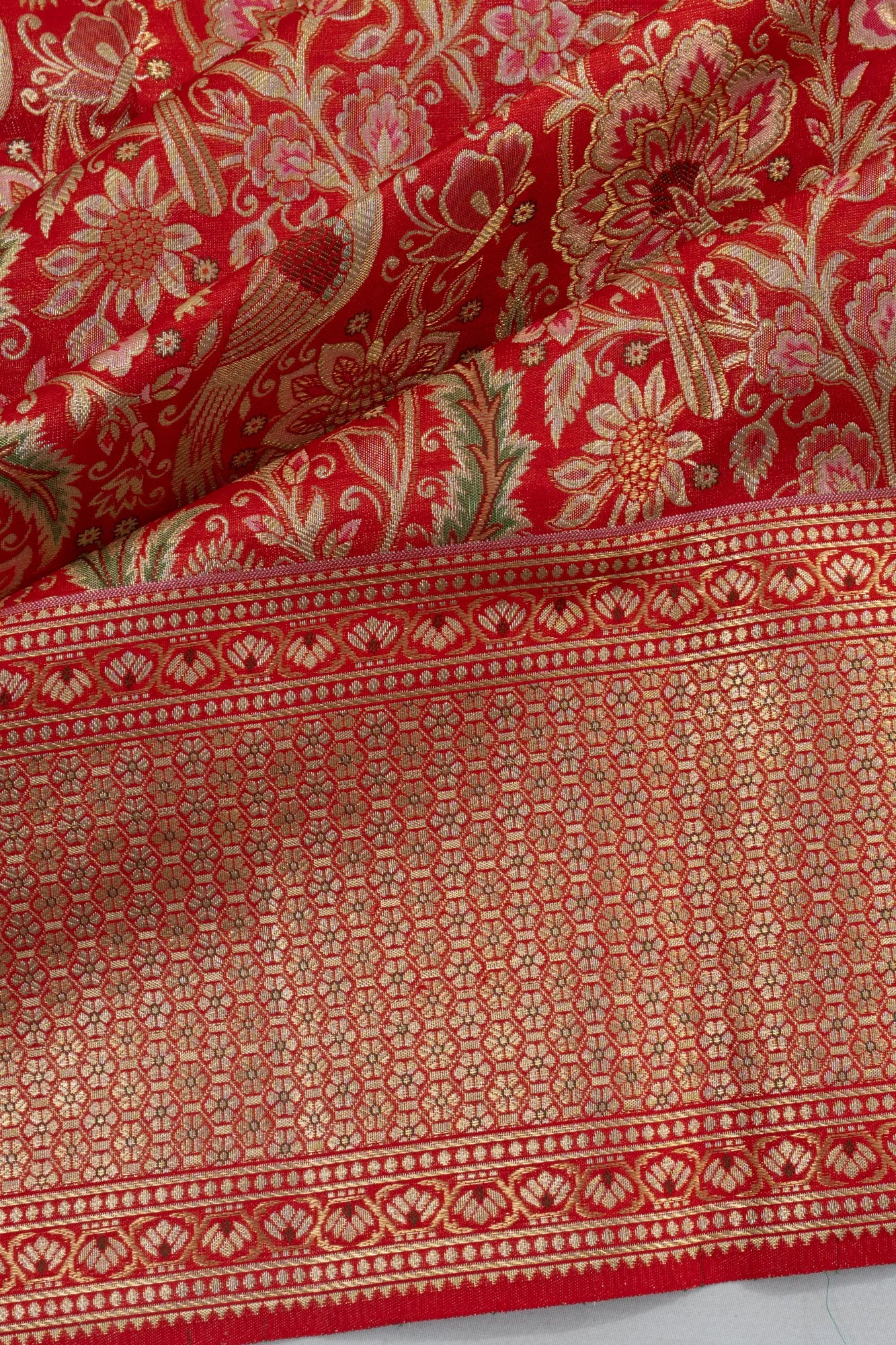 Kanchipuram Silk Tissue Jaal Red Saree