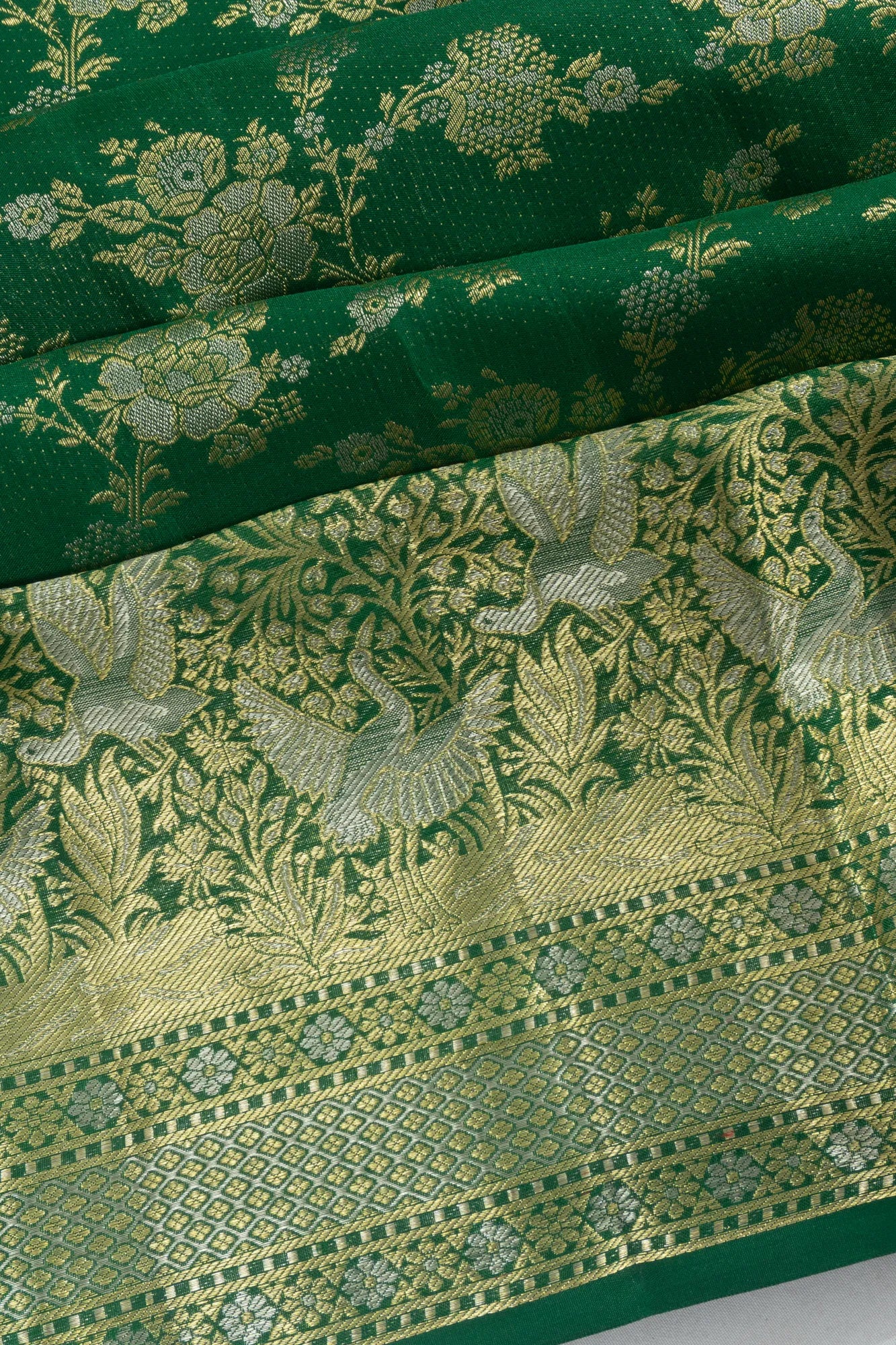 Taranga Kanchi Silk Brocade Bottle Green Saree