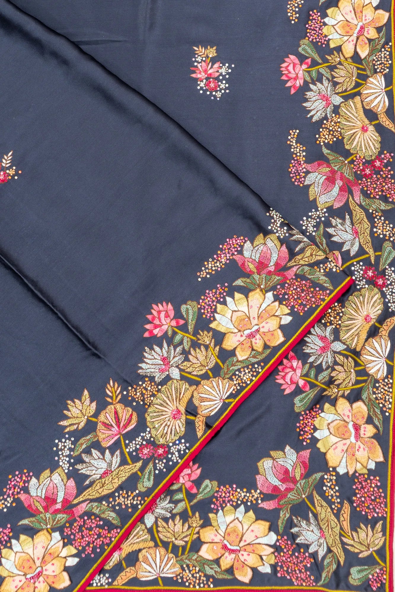 Ek Taar Satin All Over Embroidery Butta Midnight Blue Saree
