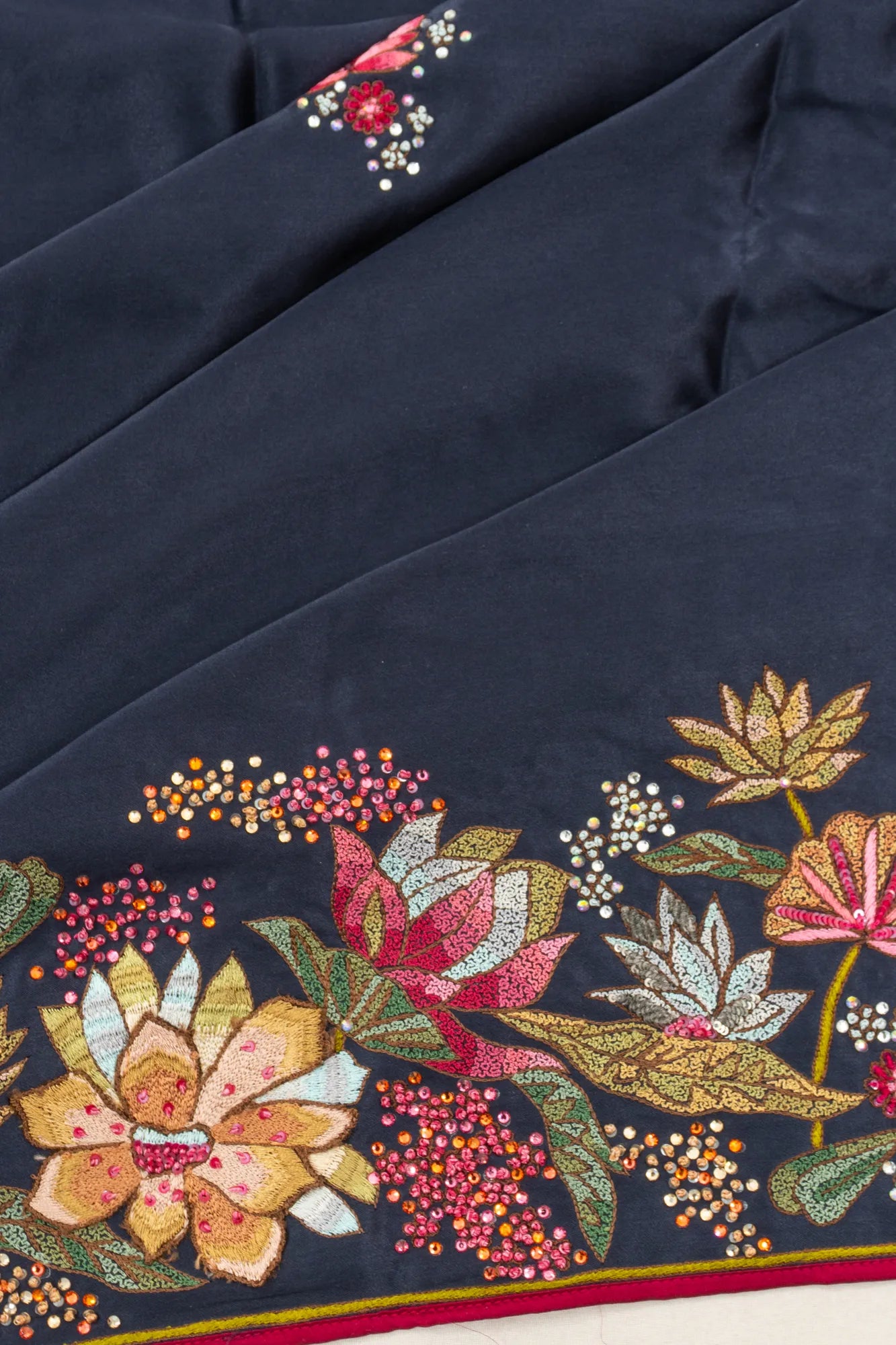 Ek Taar Satin All Over Embroidery Butta Midnight Blue Saree