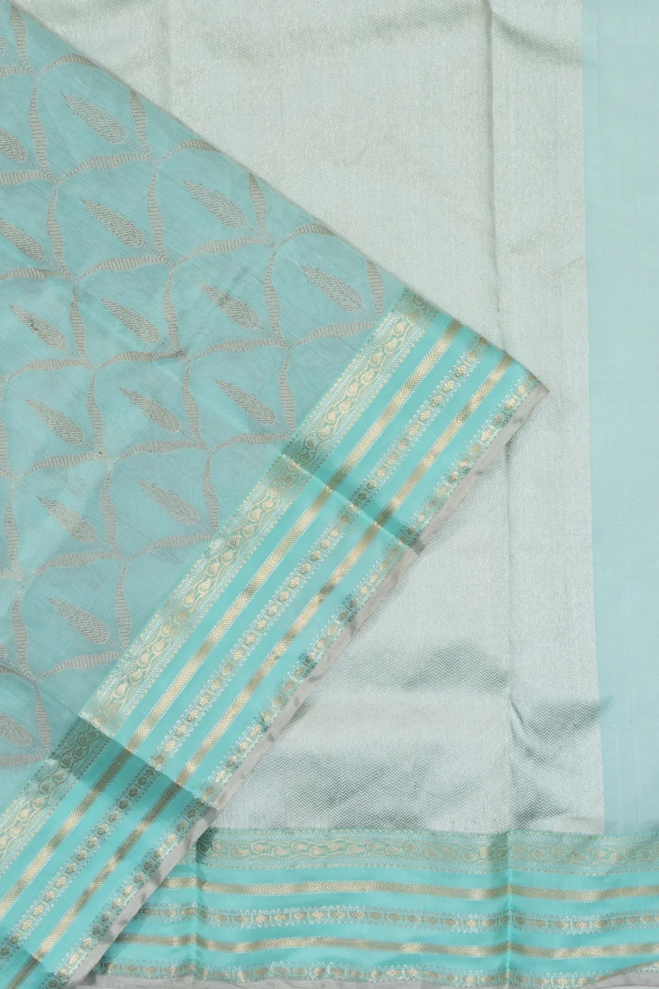 Pure Chanderi Silk Brocade Sea Blue Saree