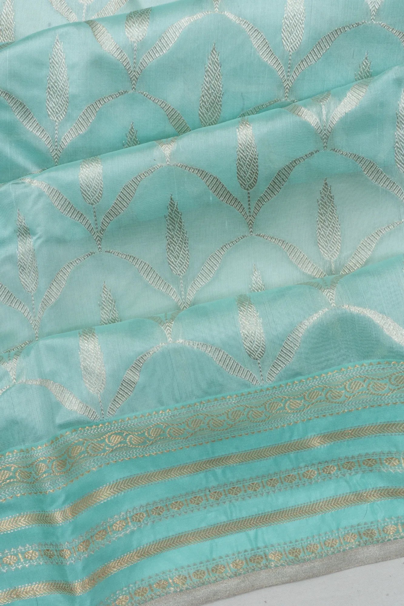 Pure Chanderi Silk Brocade Sea Blue Saree