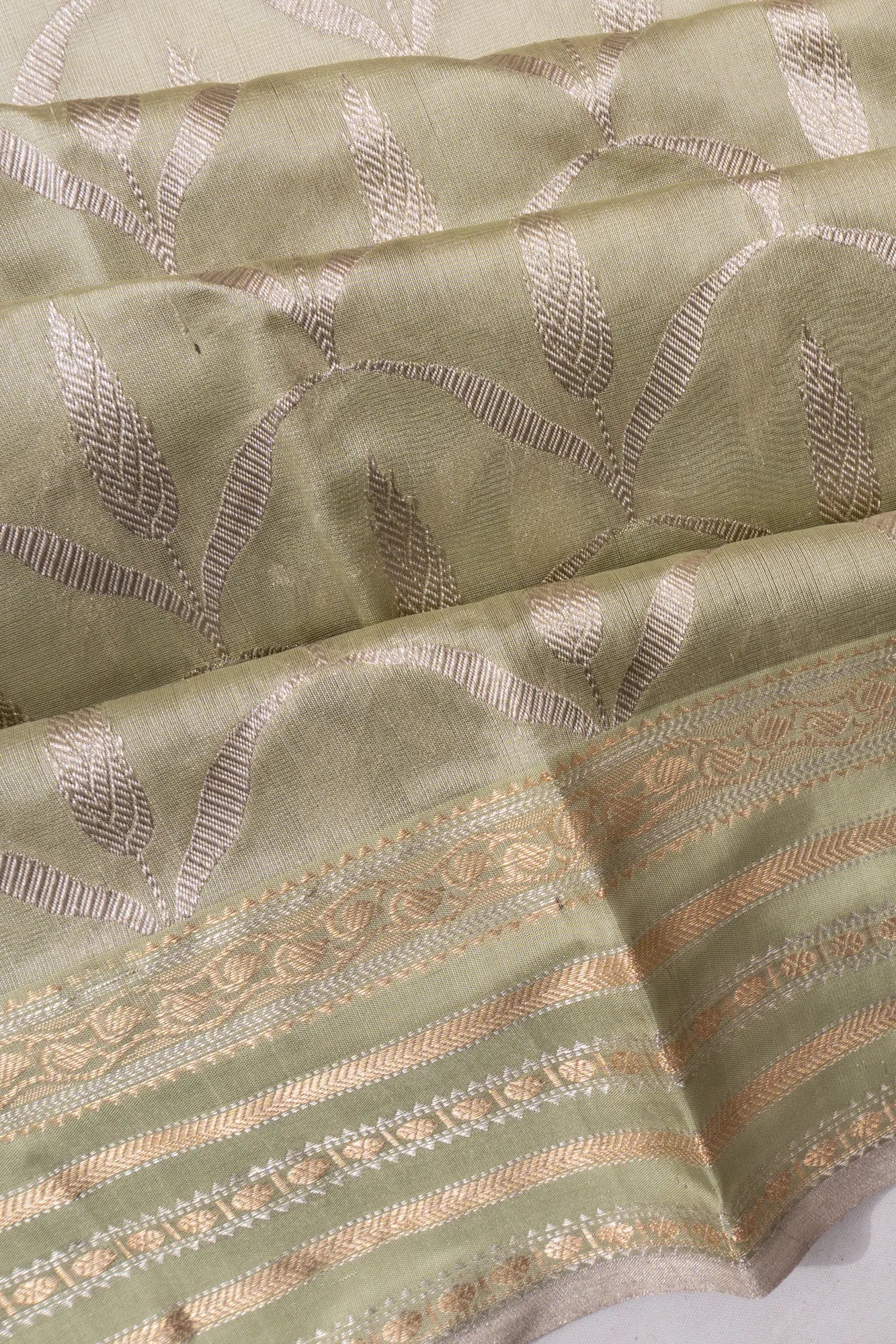 Pure Chanderi Silk Brocade Mehandi Green Saree