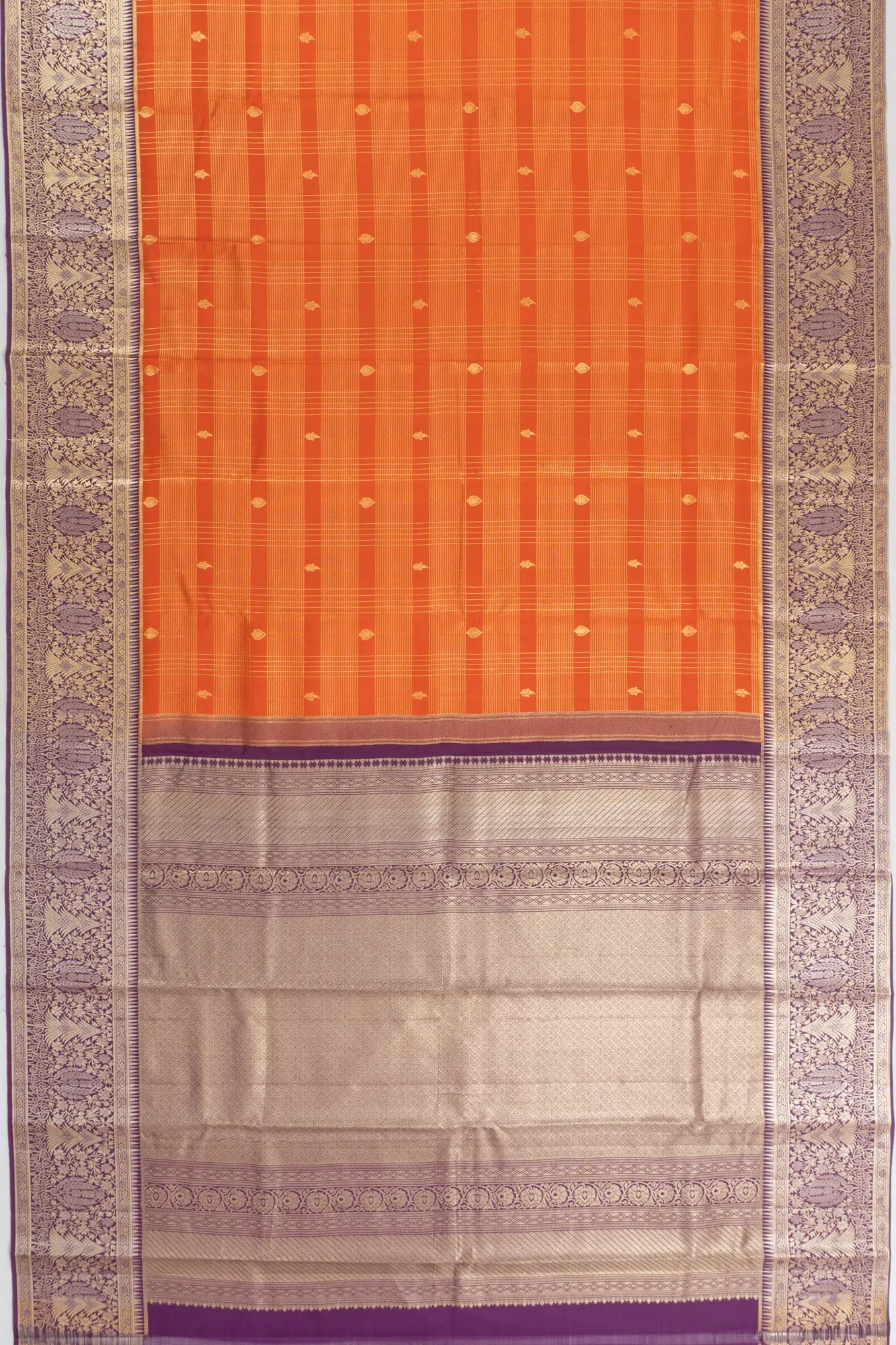 Taranga Kanchi Silk Checks And Butta Orange Saree