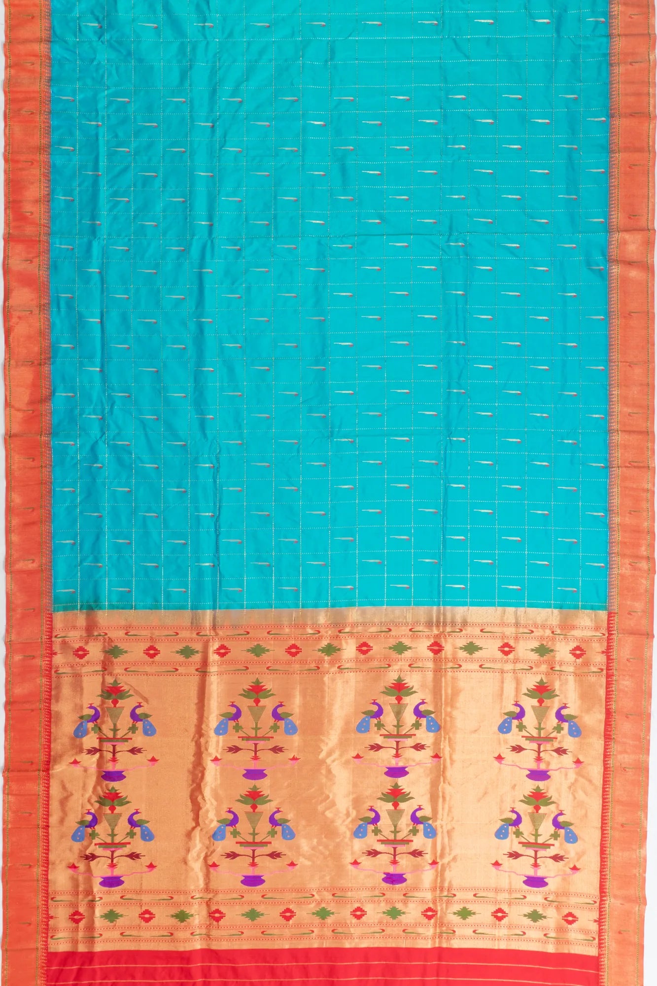Muniya Silk Checks And Butta Blue Saree