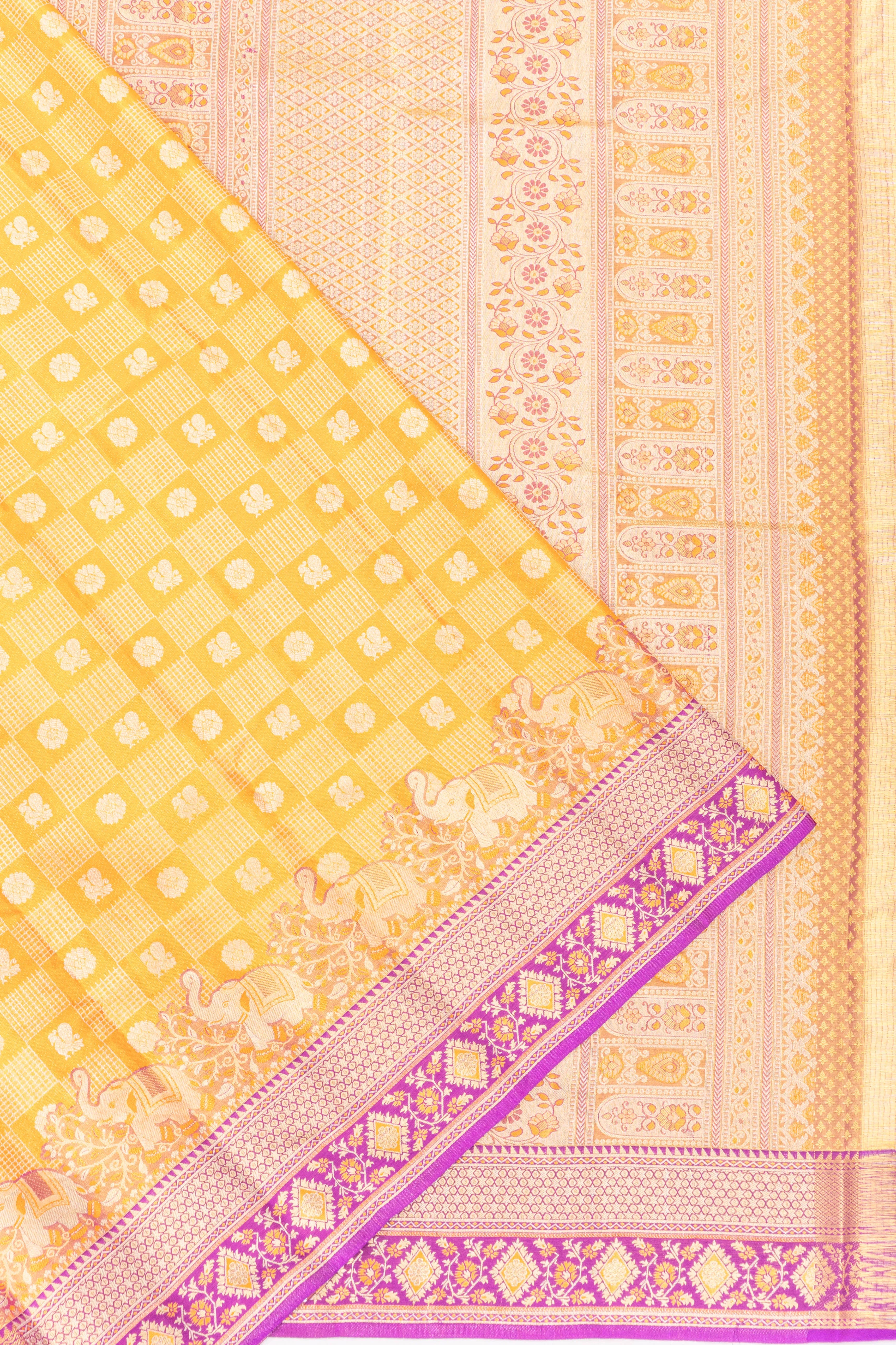 Taranga Kanchi Tissue Silk Checks And Butta Yellow Saree