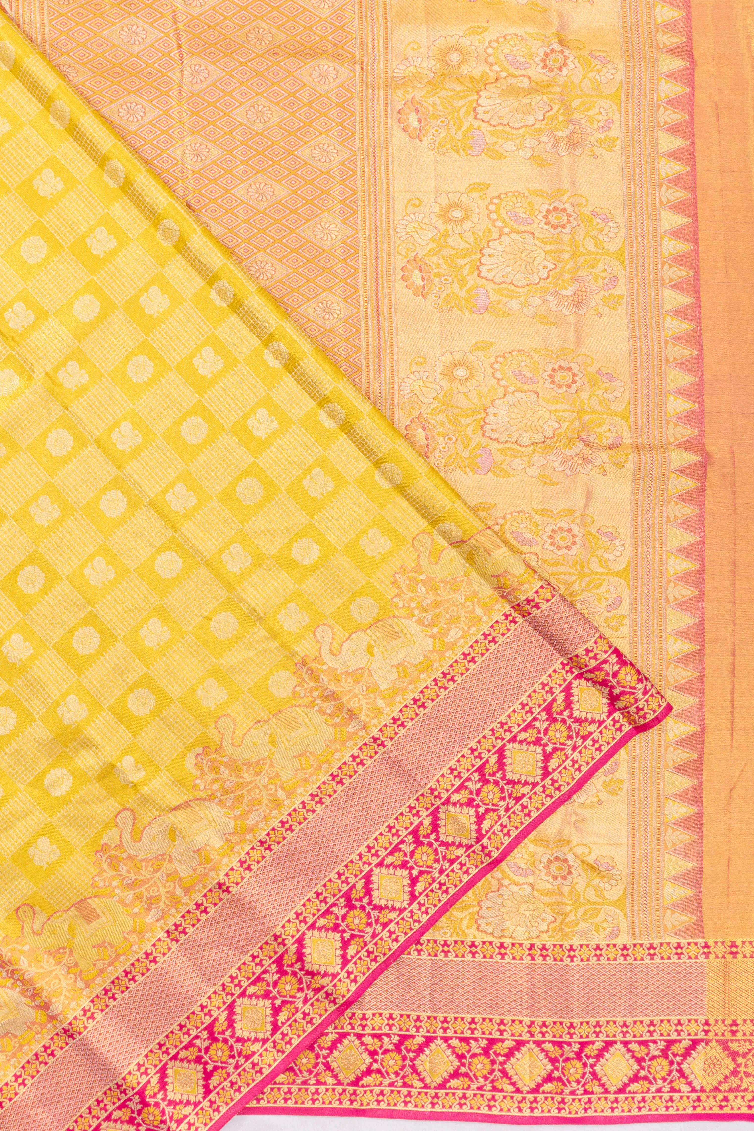 Taranga Kanchi Tissue Silk Checks And Butta Yellow Saree