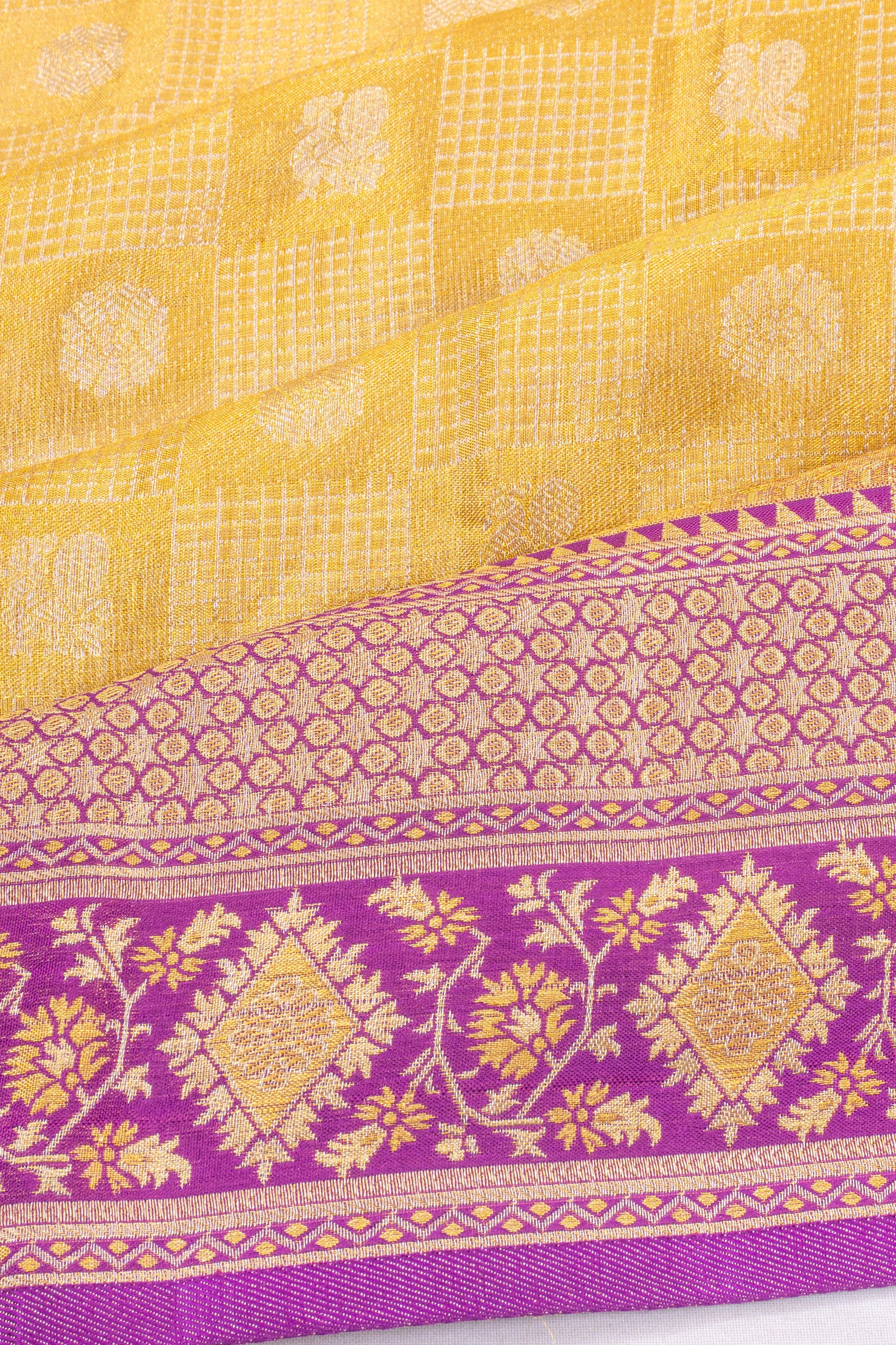 Taranga Kanchi Tissue Silk Checks And Butta Yellow Saree