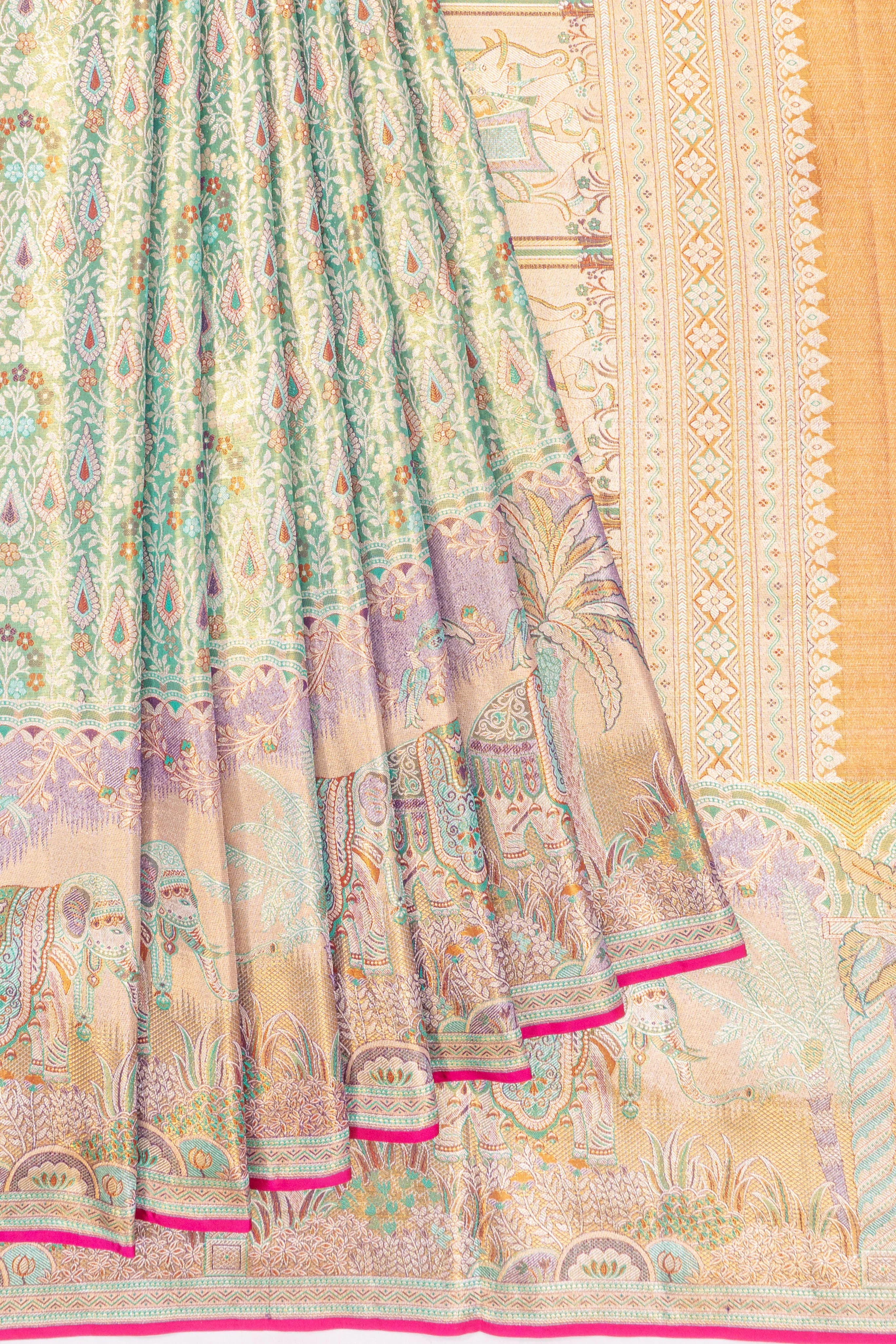 Kanchipuram Silk Tissue Brocade Ice Blue Saree