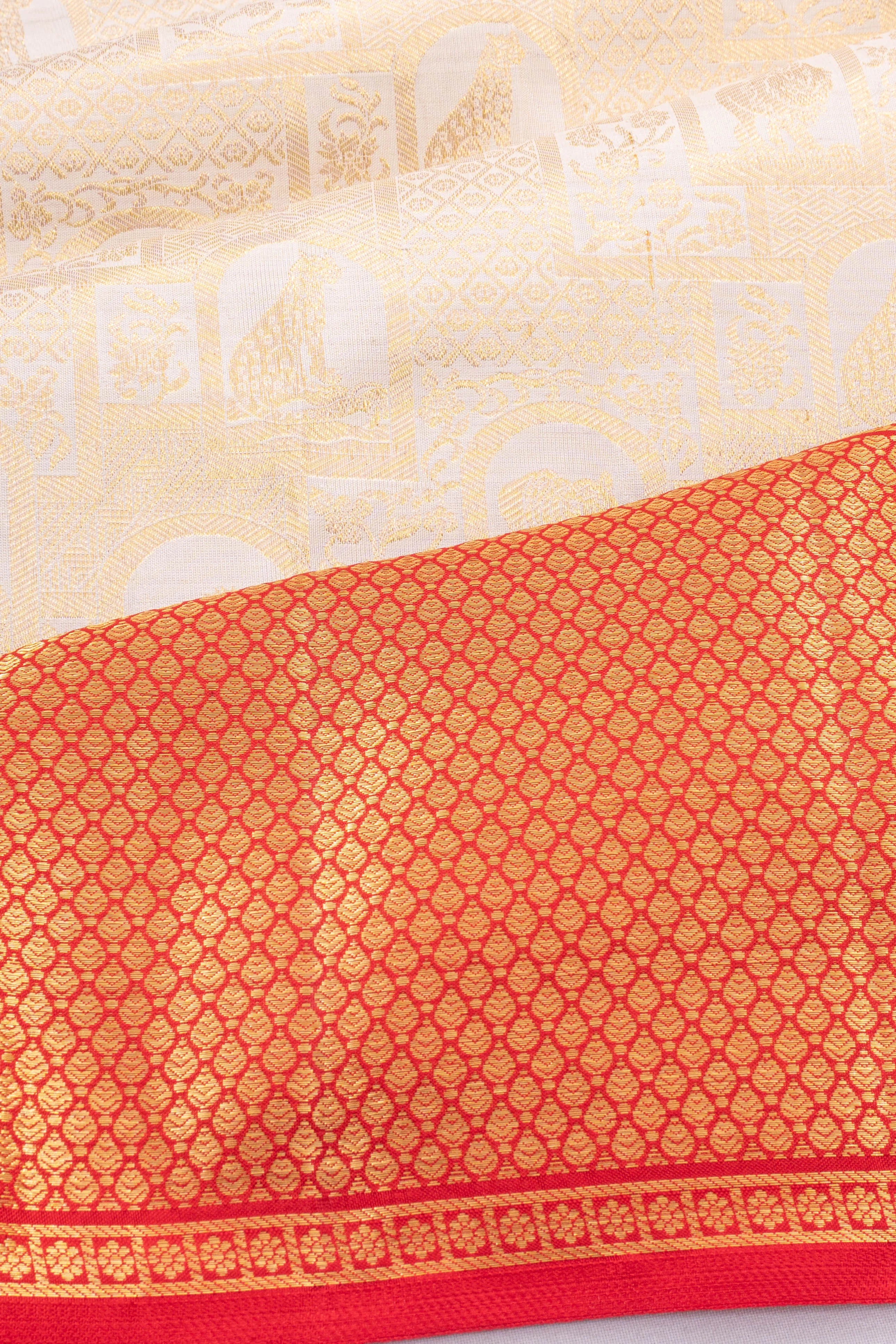 Kanchipuram Silk Brocade White Saree