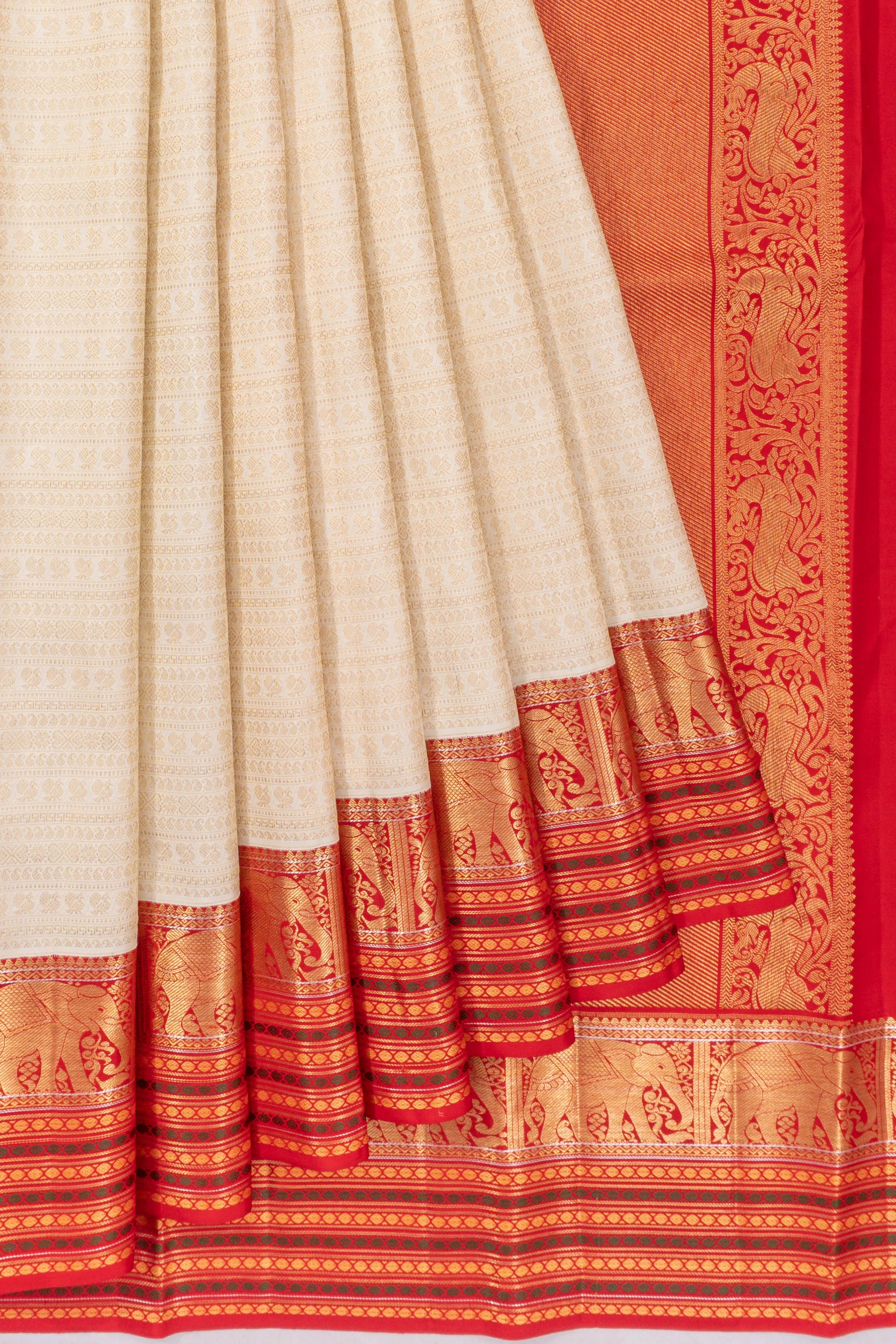 Kanchipuram Silk Brocade Cream Saree