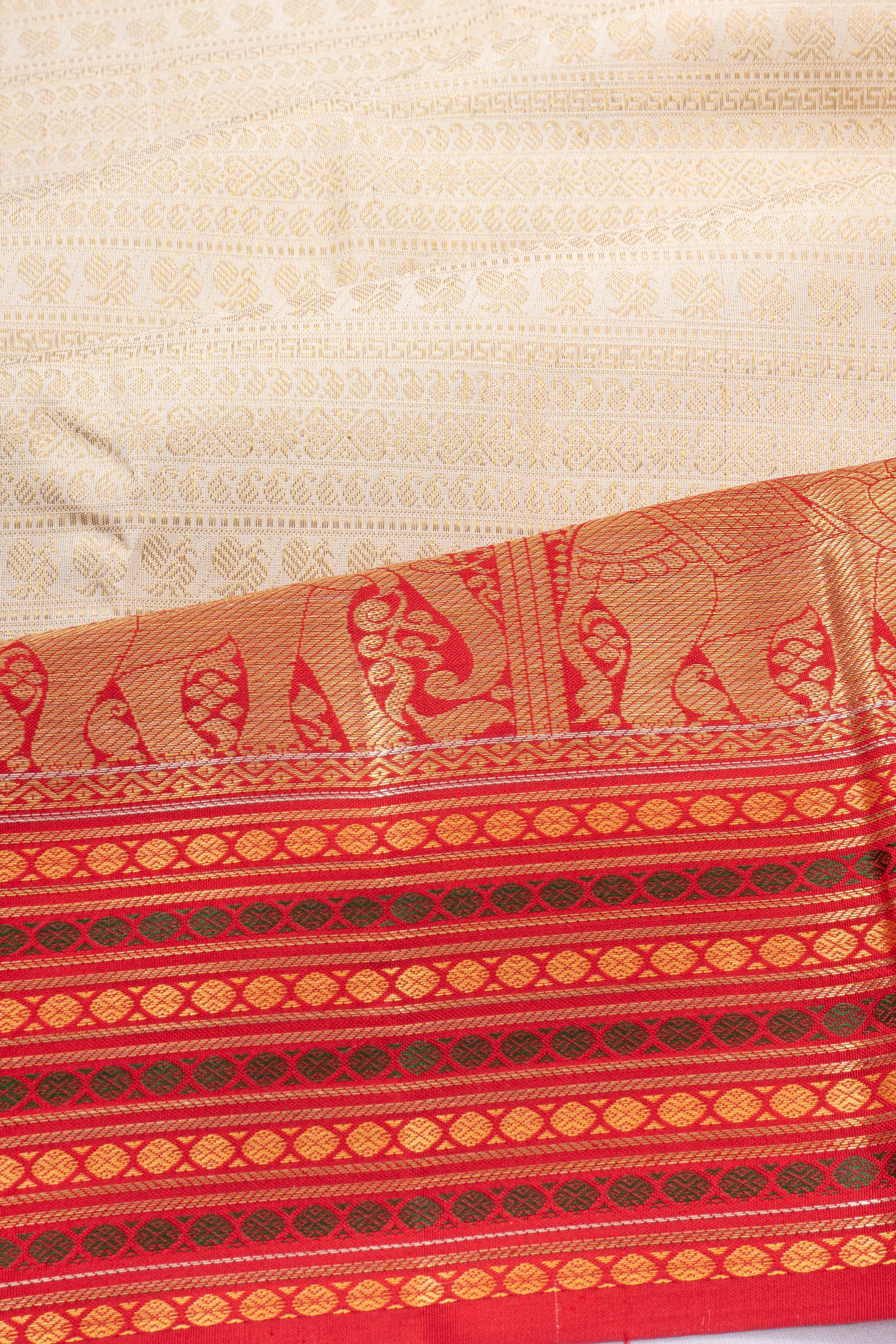 Kanchipuram Silk Brocade Cream Saree