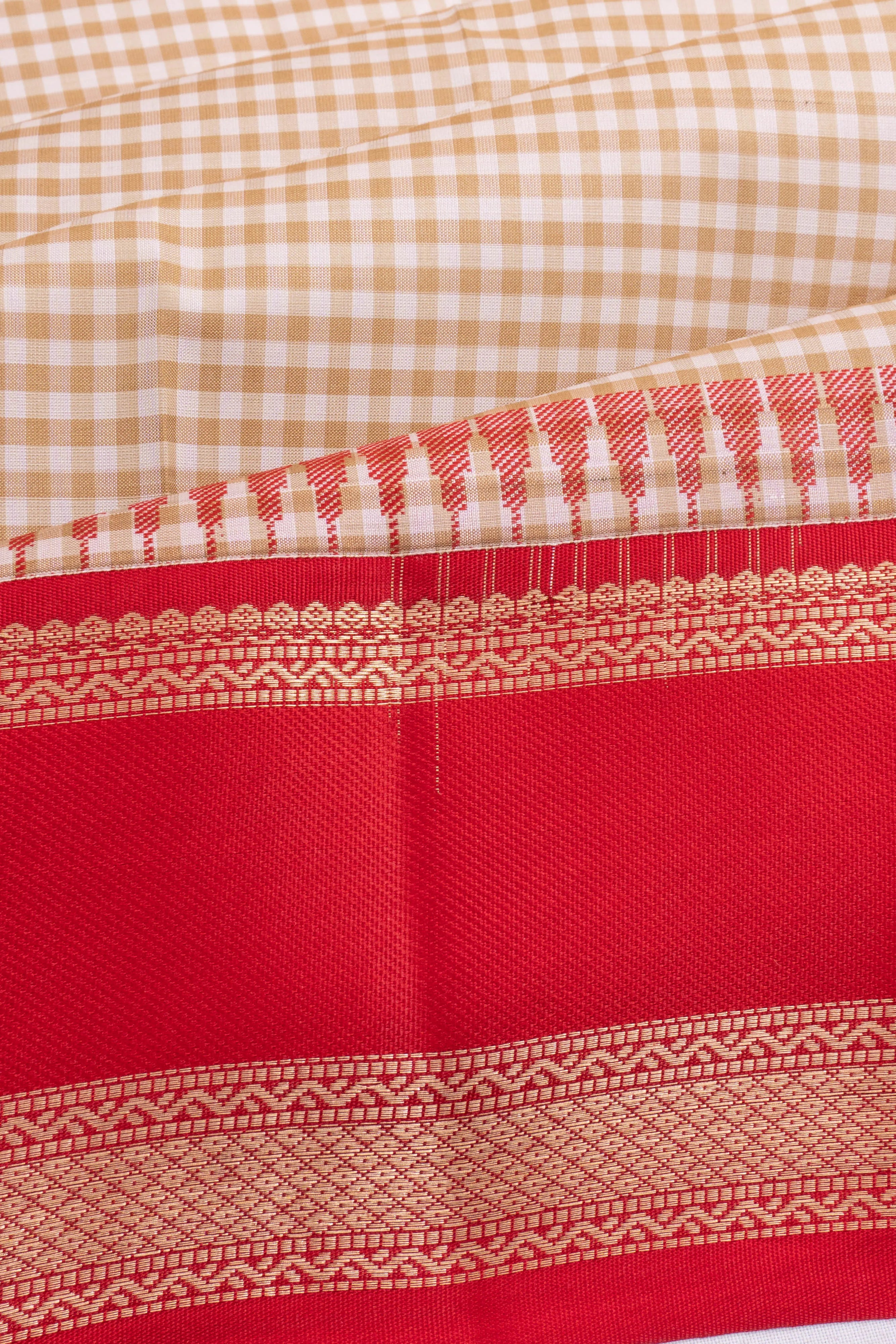 Taranga Kanchi Silk Checks Cream Saree