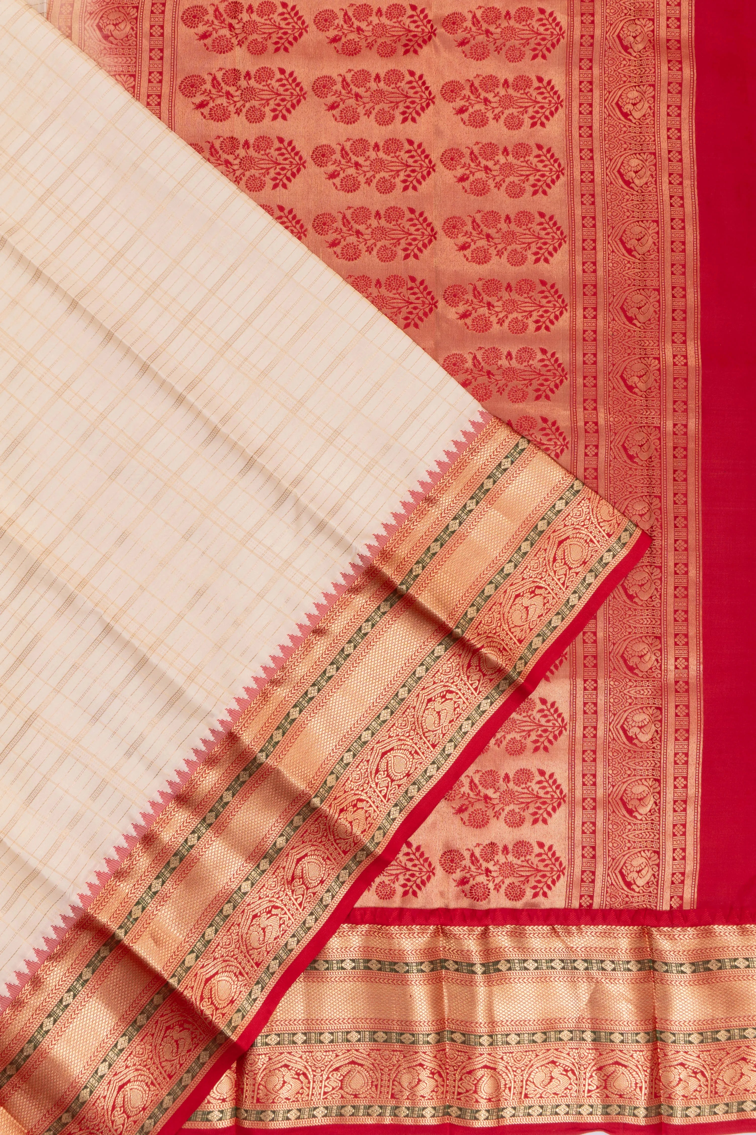 Taranga Kanchi Silk Checks White Saree