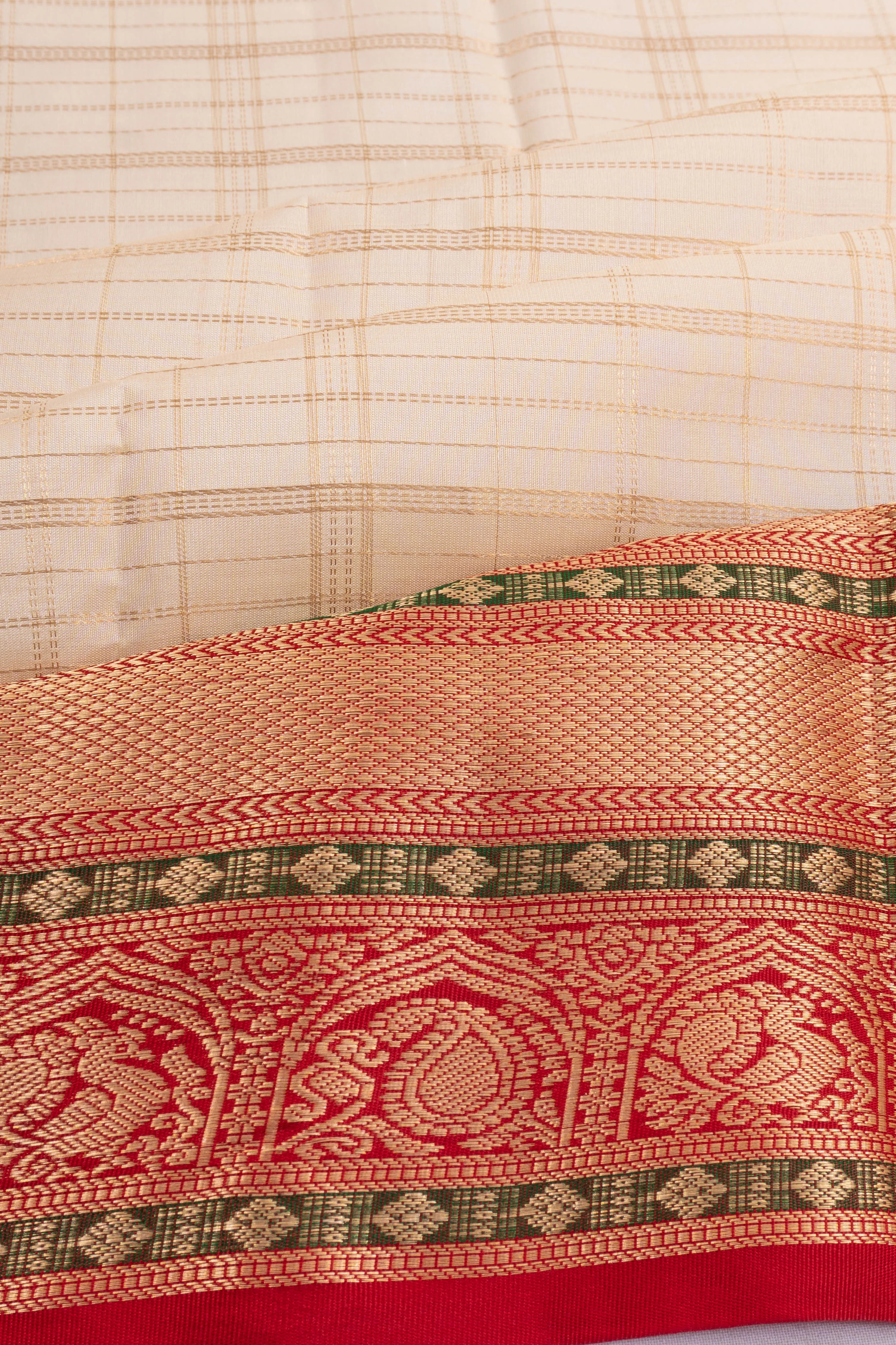 Taranga Kanchi Silk Checks White Saree
