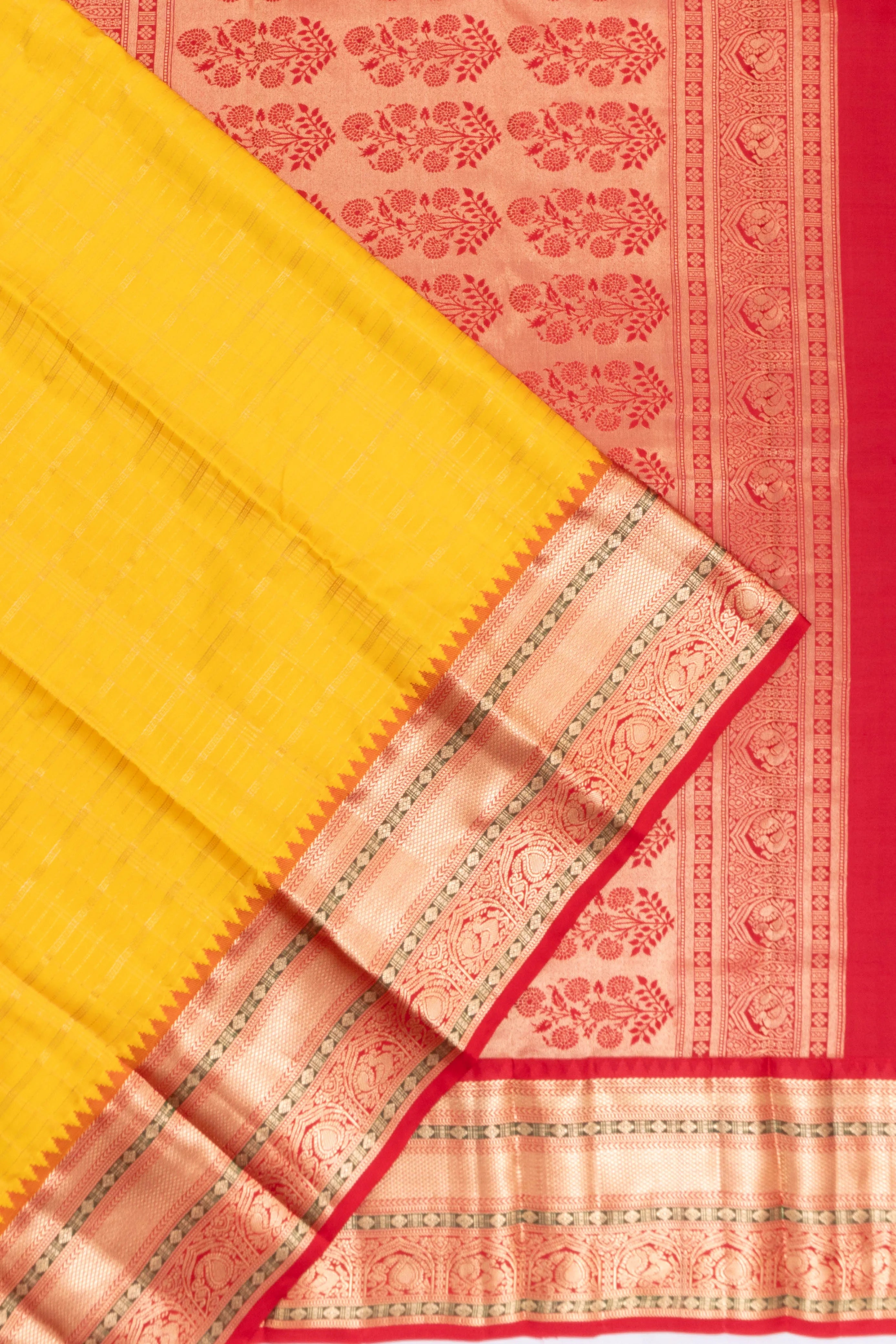 Taranga Kanchi Silk Checks Yellow Saree