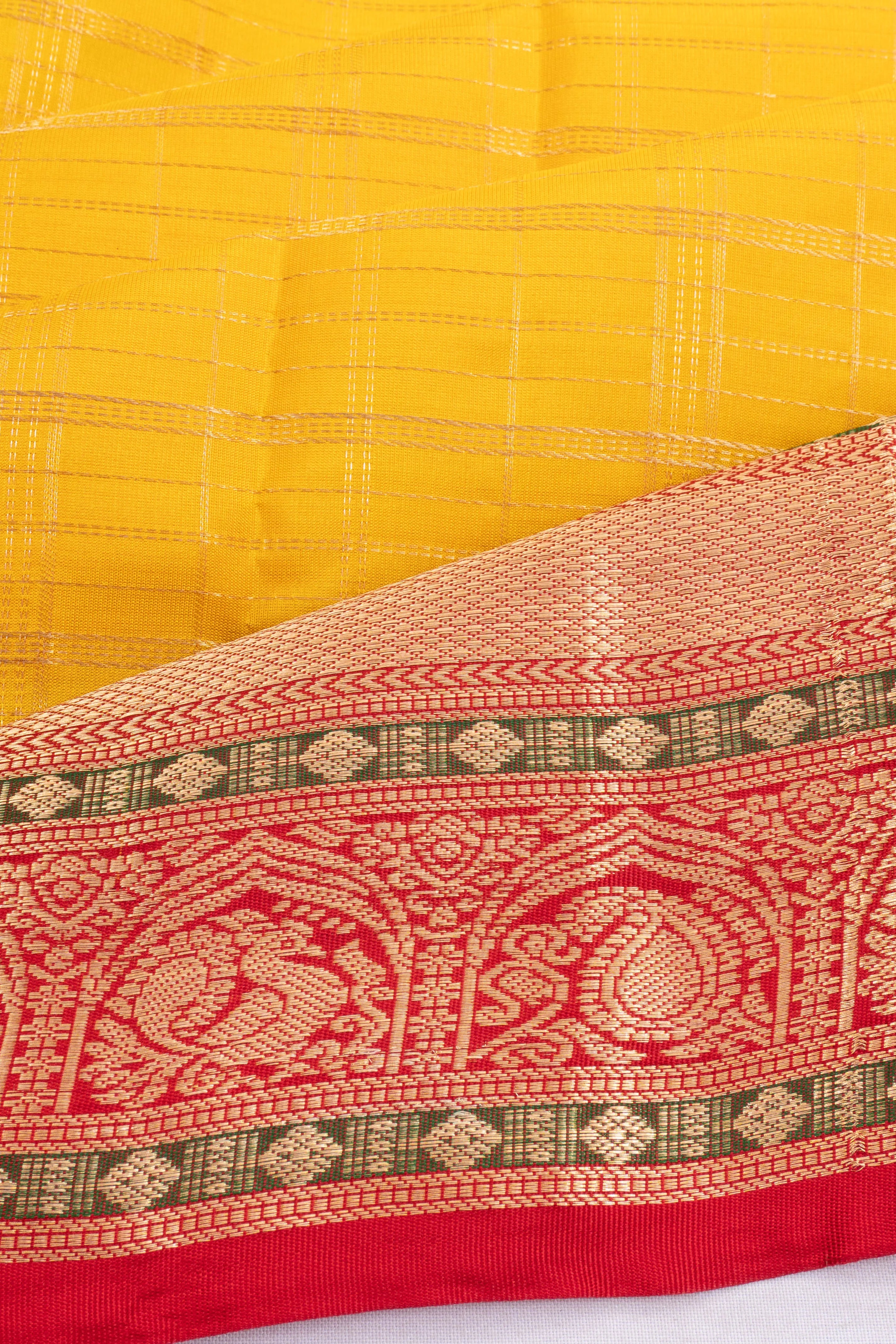 Taranga Kanchi Silk Checks Yellow Saree