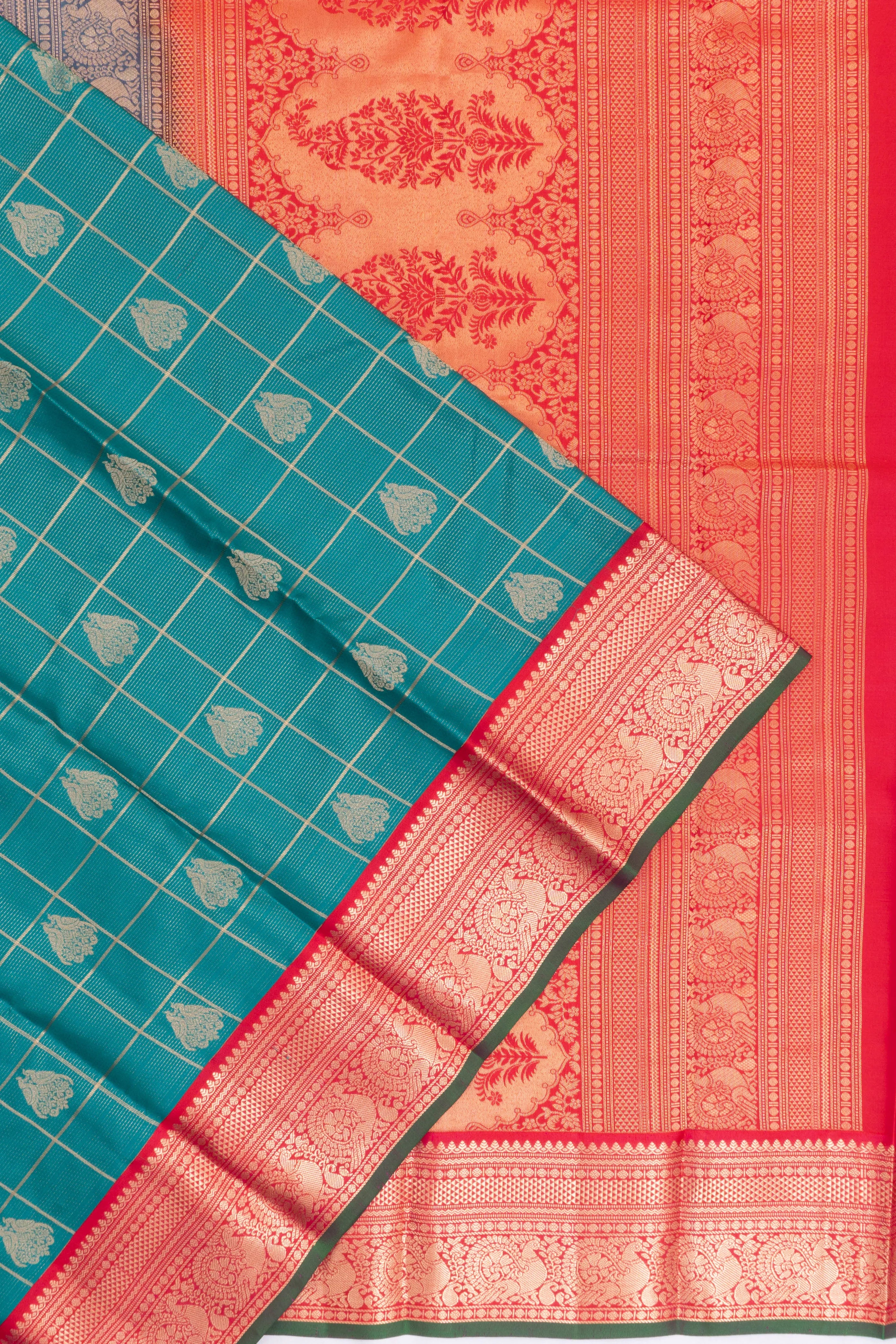 Taranga Kanchi Silk Checks And Butta Blue Saree