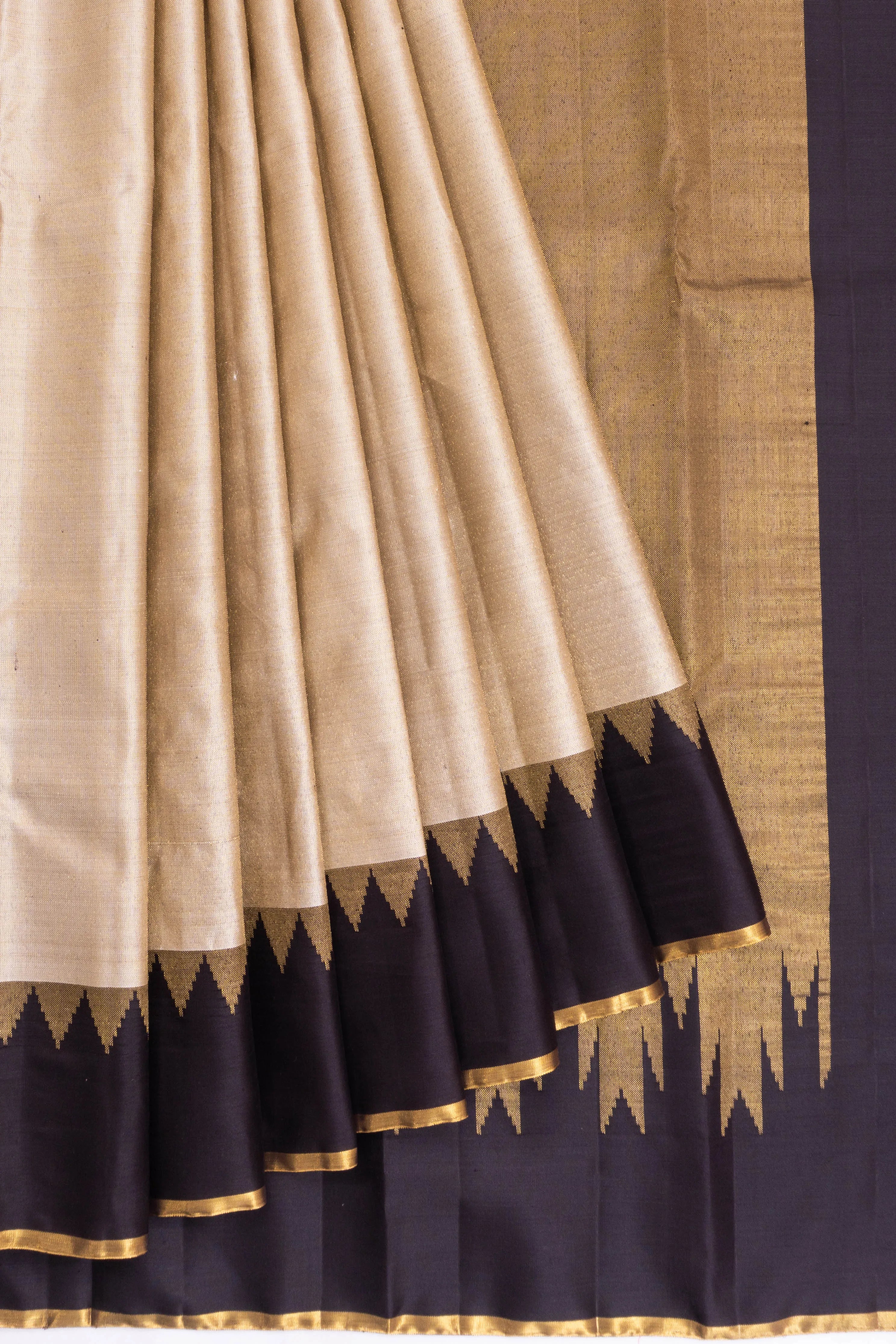 Kanchipuram Silk Tissue Plain Gold Saree