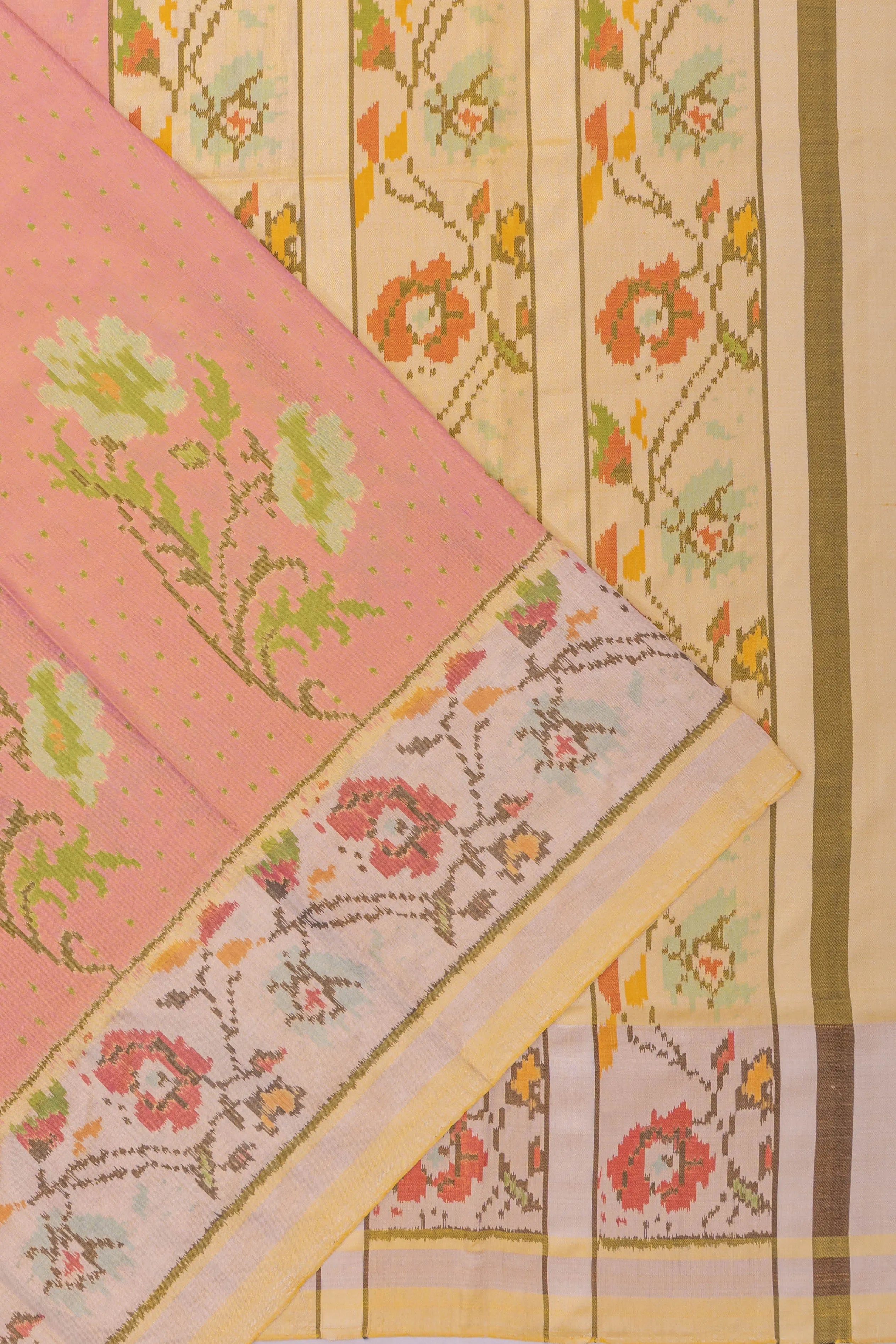 Semi Patan Silk Ikat Pink Saree