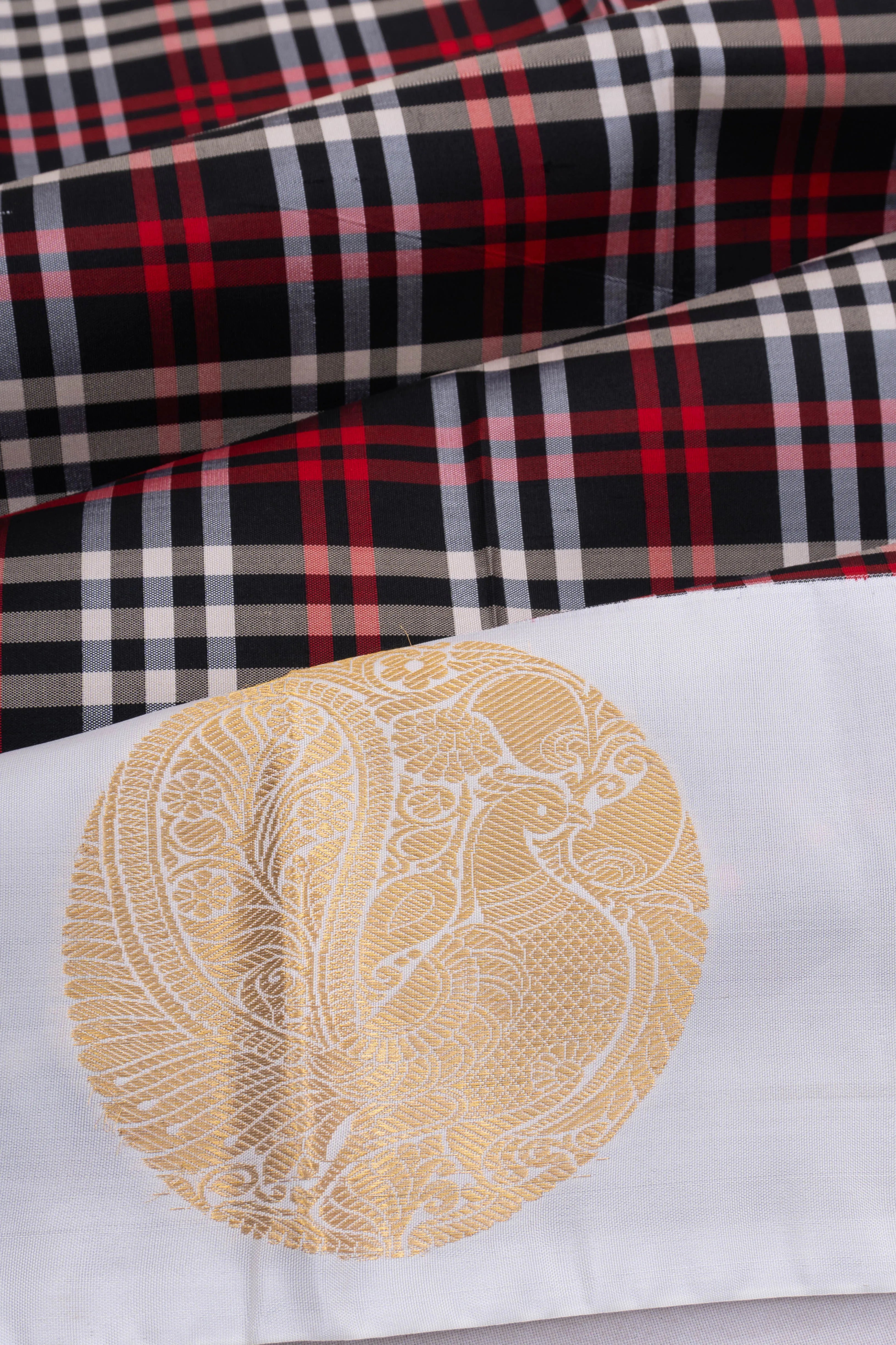 Taranga Kanchi Silk Checks Black Saree