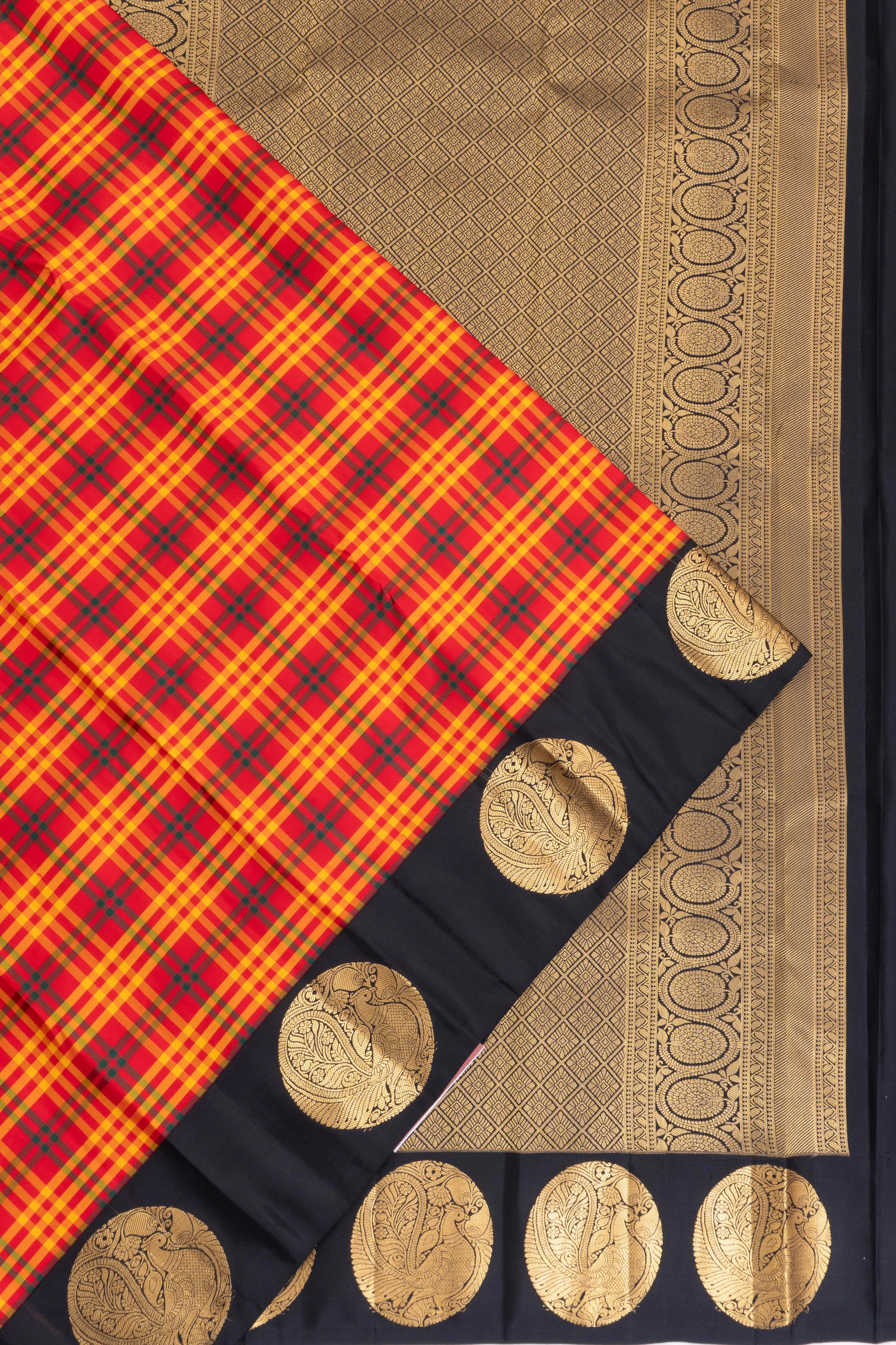 Taranga Kanchi Silk Checks Red Saree