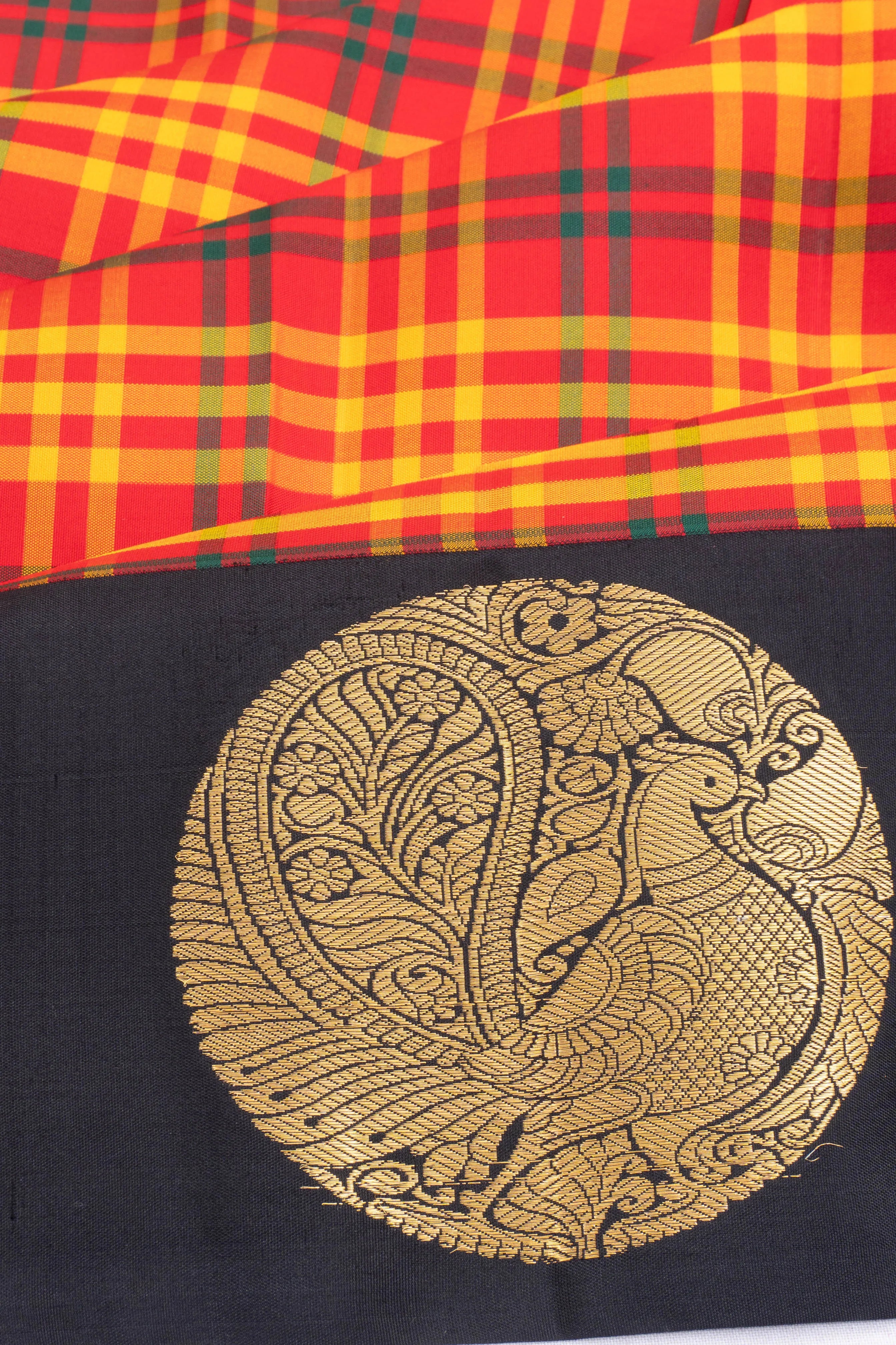 Taranga Kanchi Silk Checks Red Saree