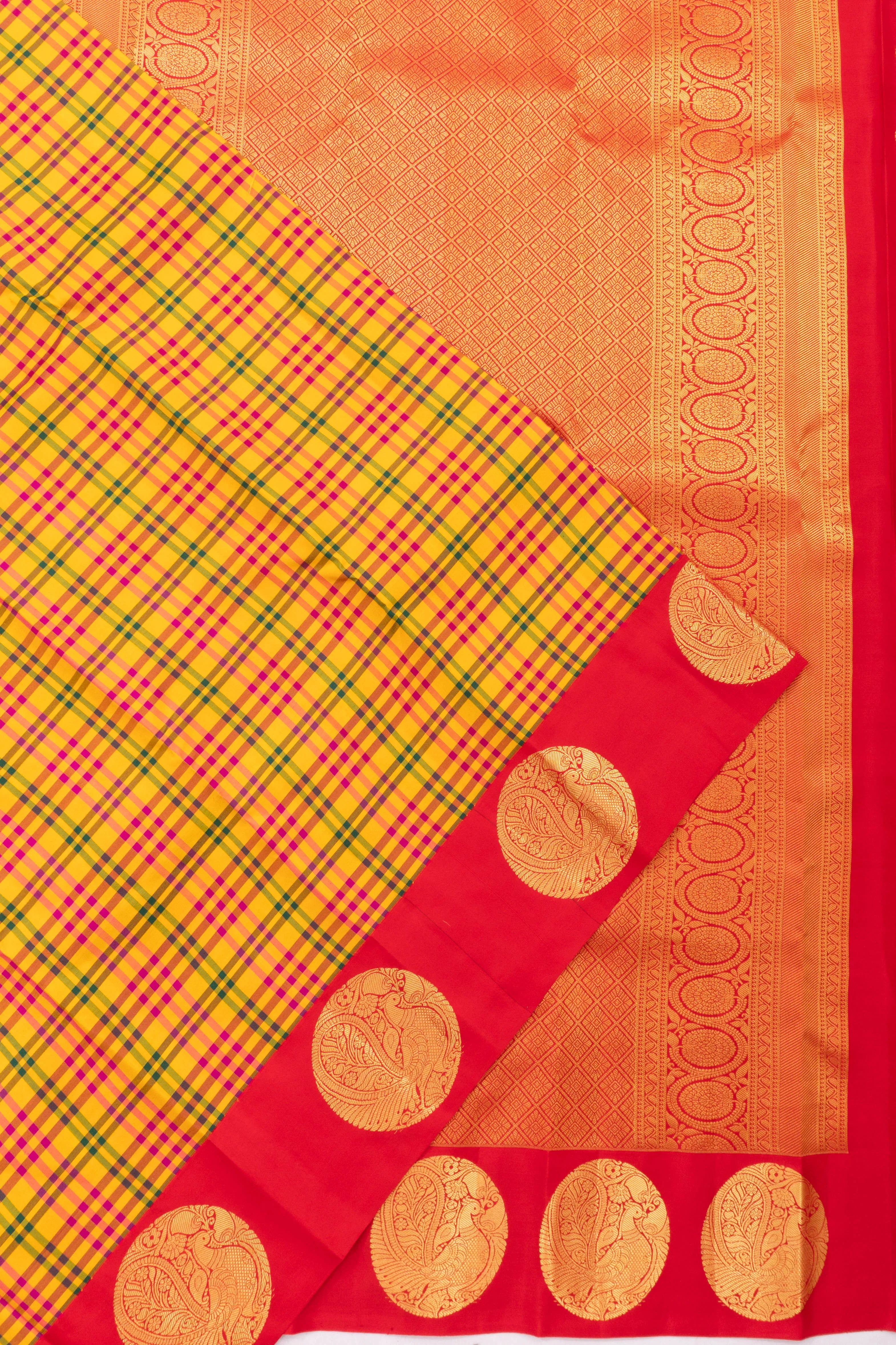 Taranga Kanchi Silk Checks Yellow Saree