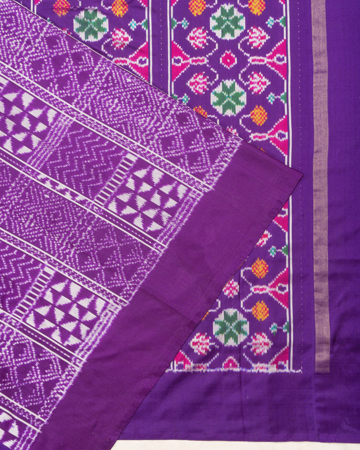 Pochampally Silk Ikat Checks Purple Saree