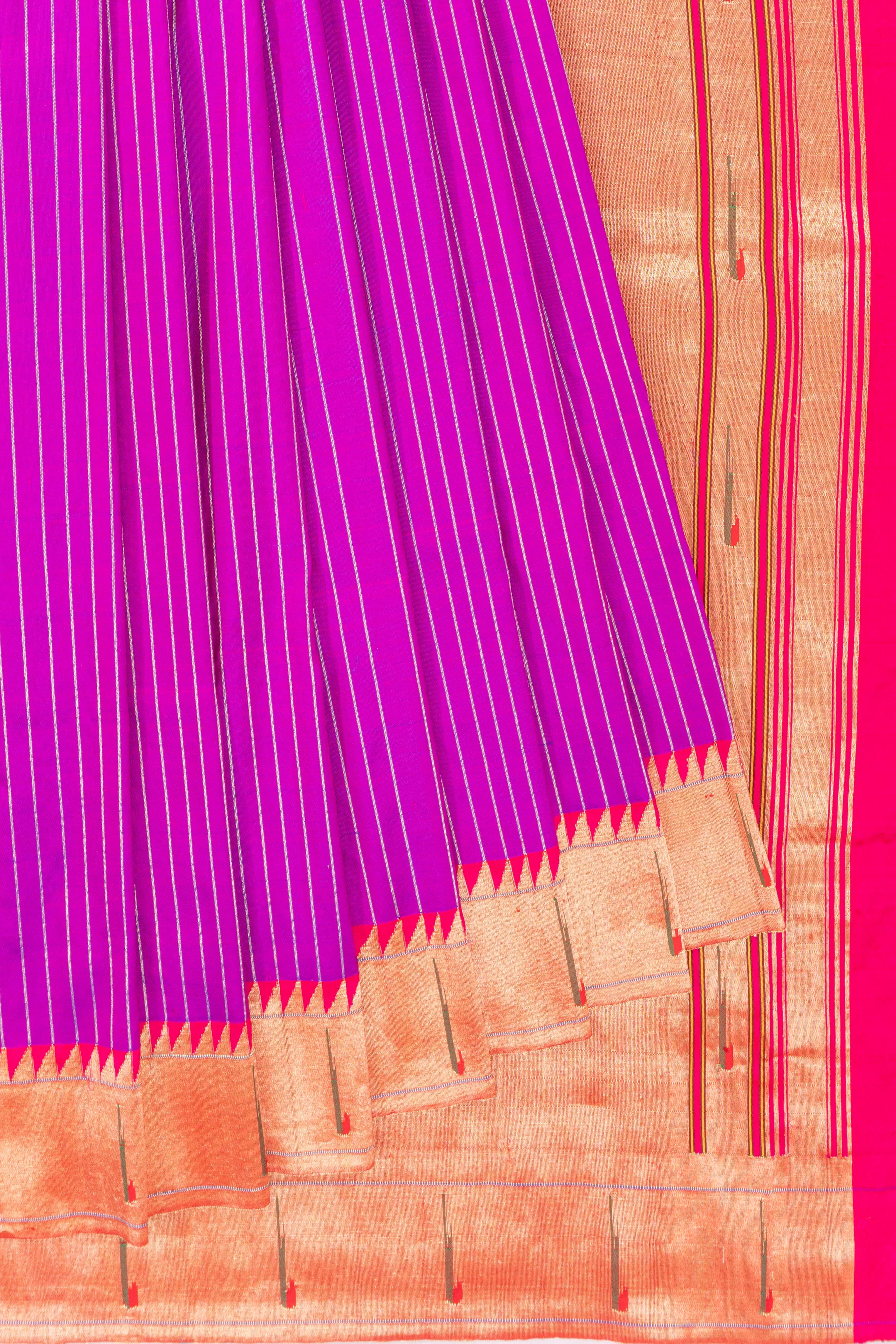 Paithani Silk Lines Purple Saree With Single Muniya Border