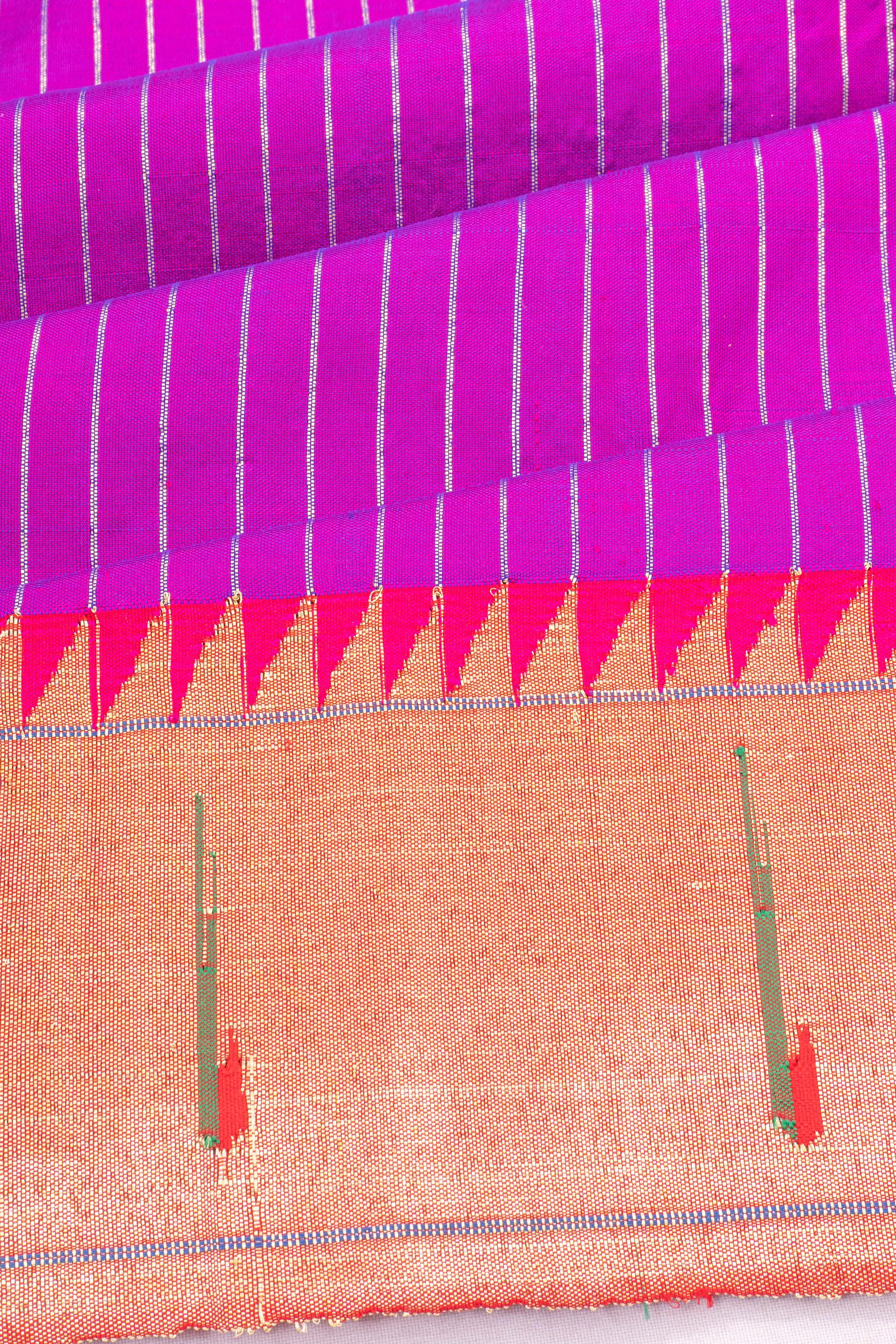 Paithani Silk Lines Purple Saree With Single Muniya Border