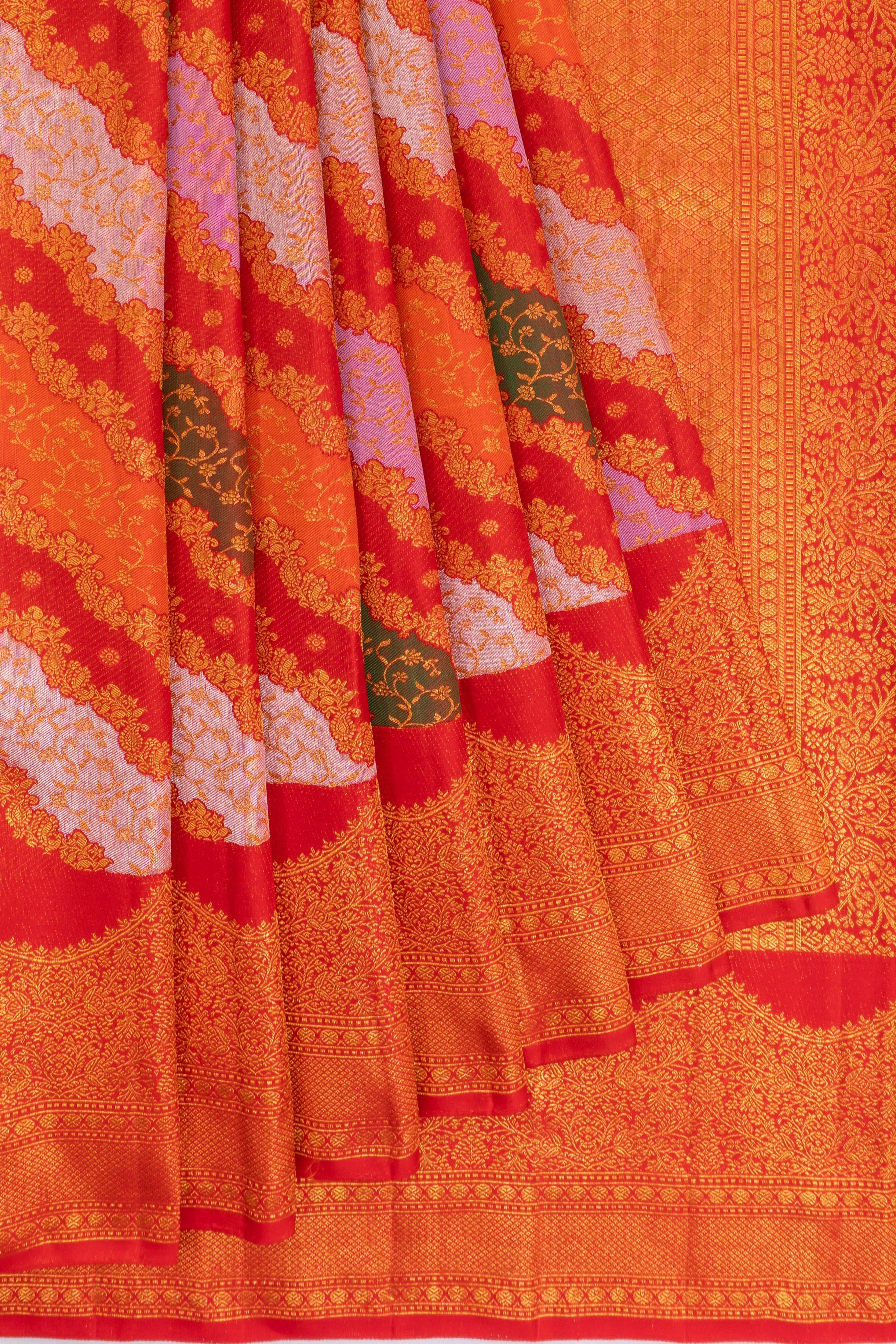 Kanchipuram Silk Jaal Rangkat Red Saree