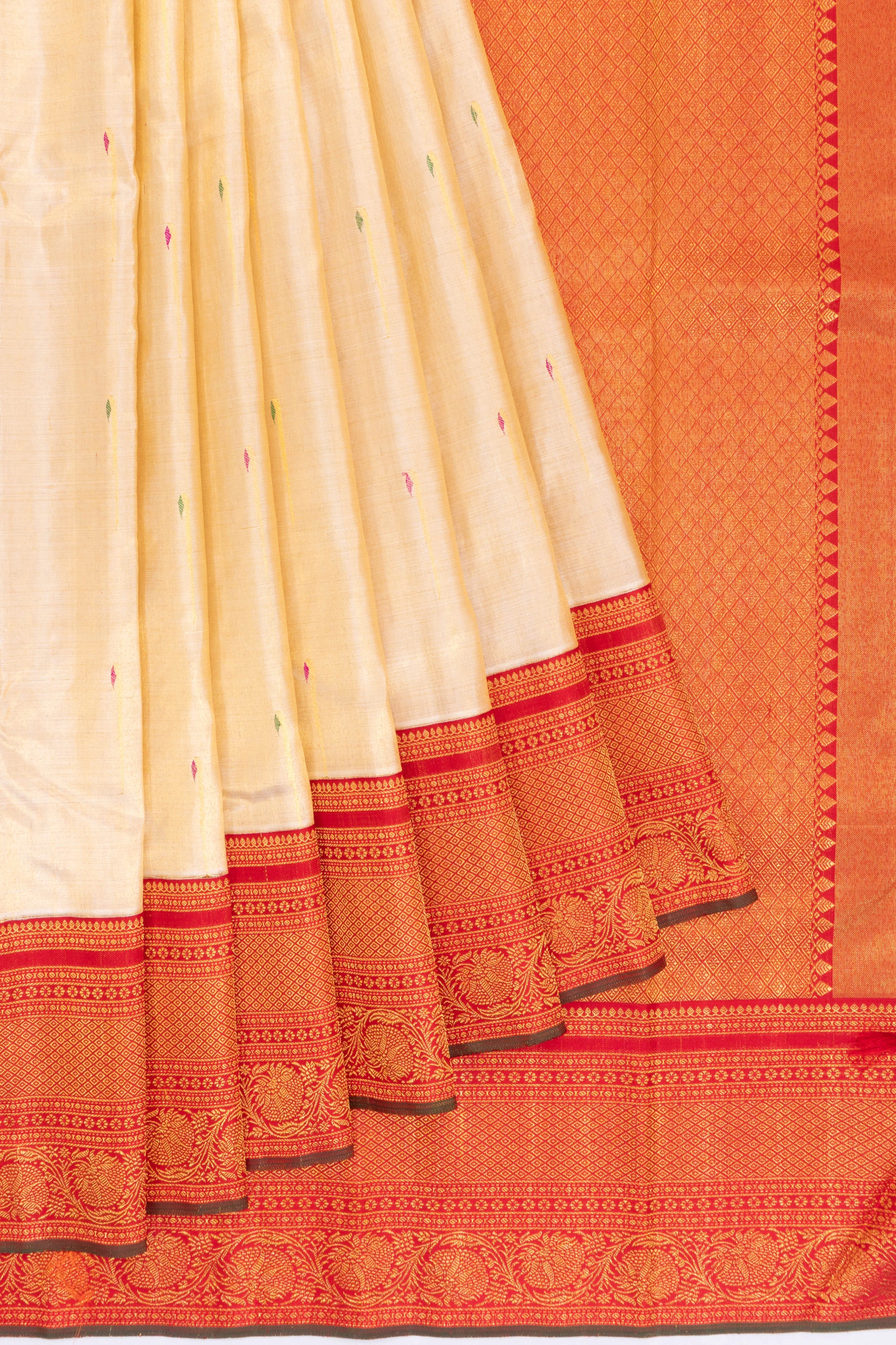 Kanchipuram Silk Butta Cream Saree