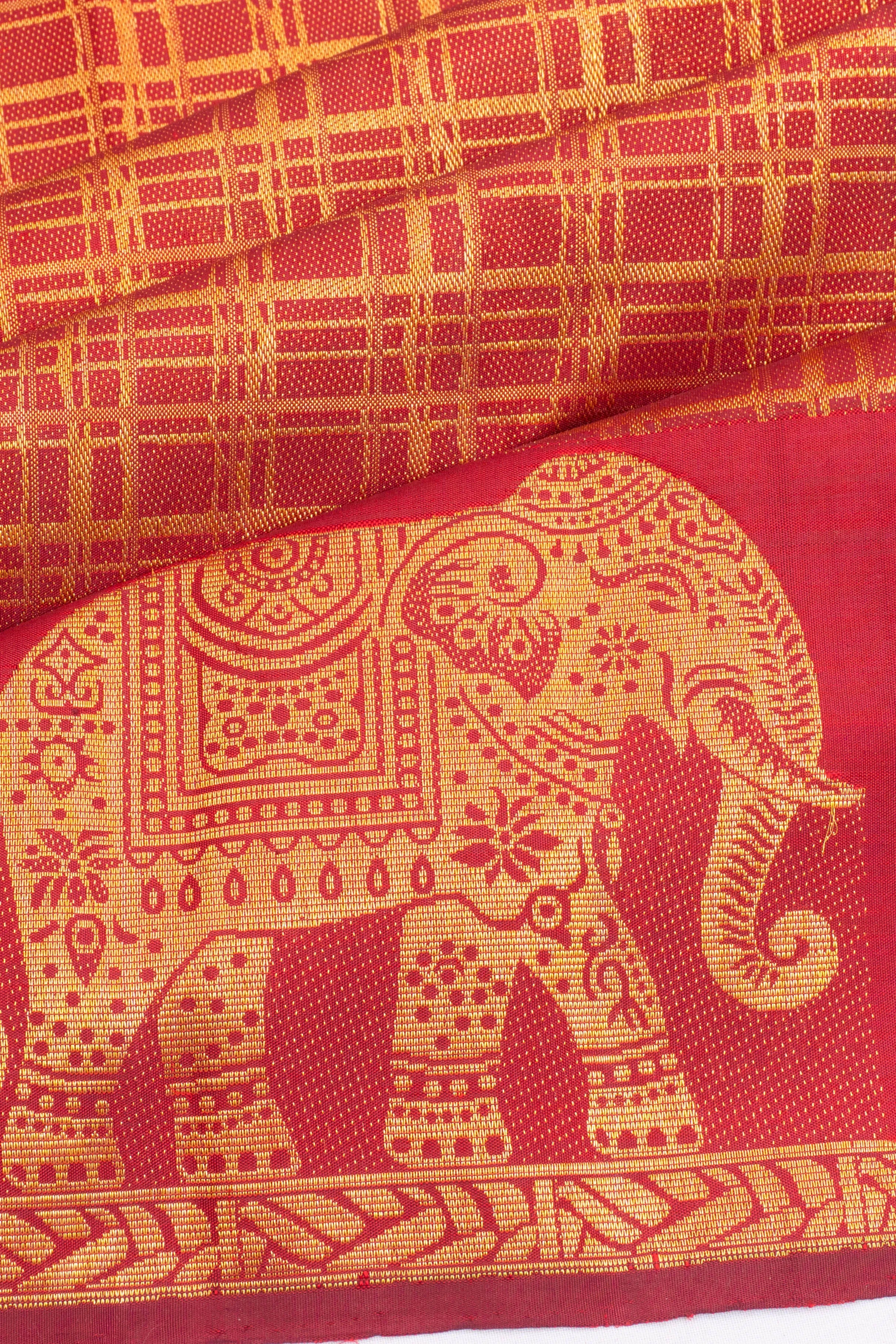 Kanchipuram Silk Checks Red Saree