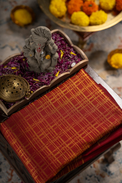 Kanchipuram Silk Checks Red Saree