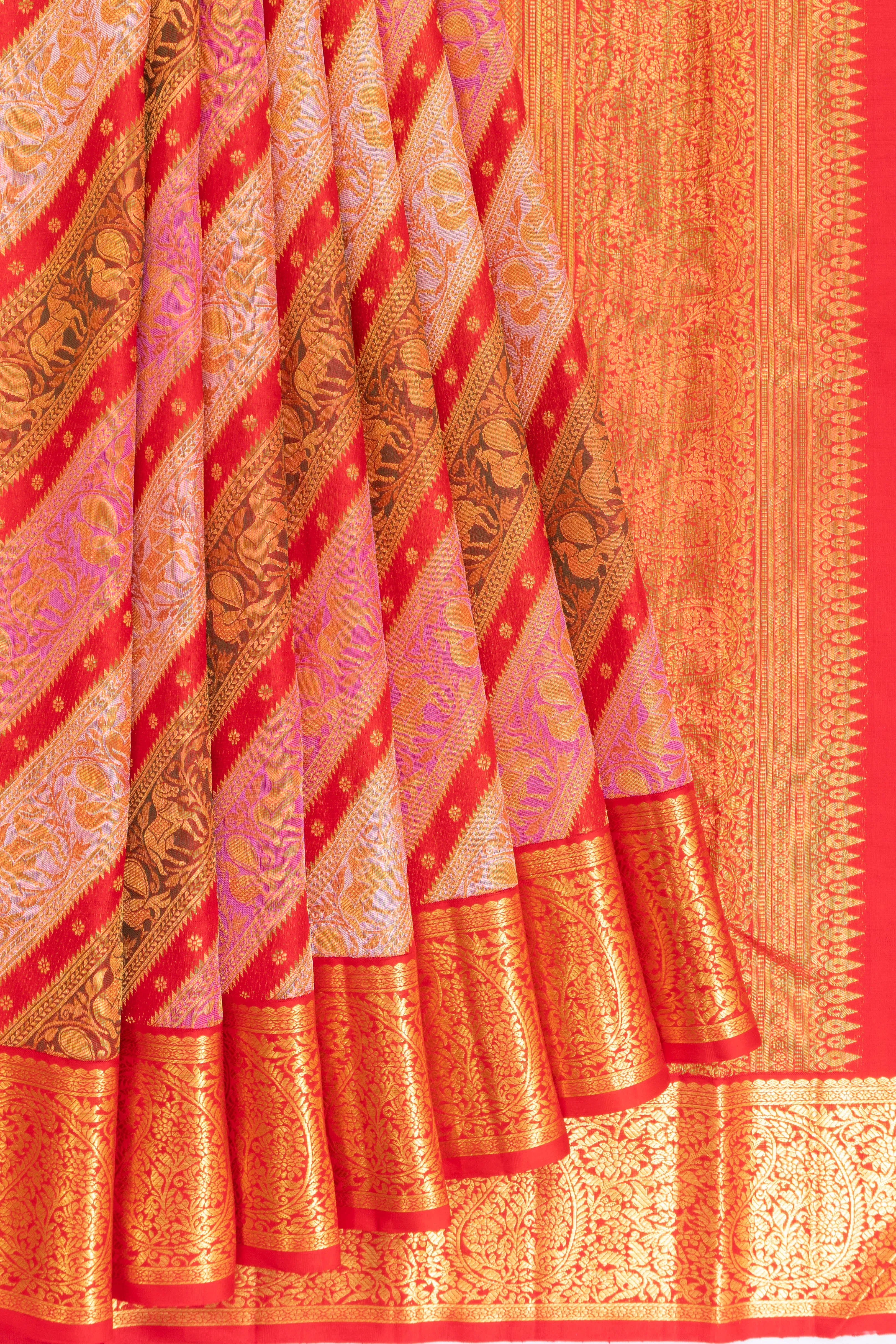 Kanchipuram Silk Jaal Rangkat Pink Saree