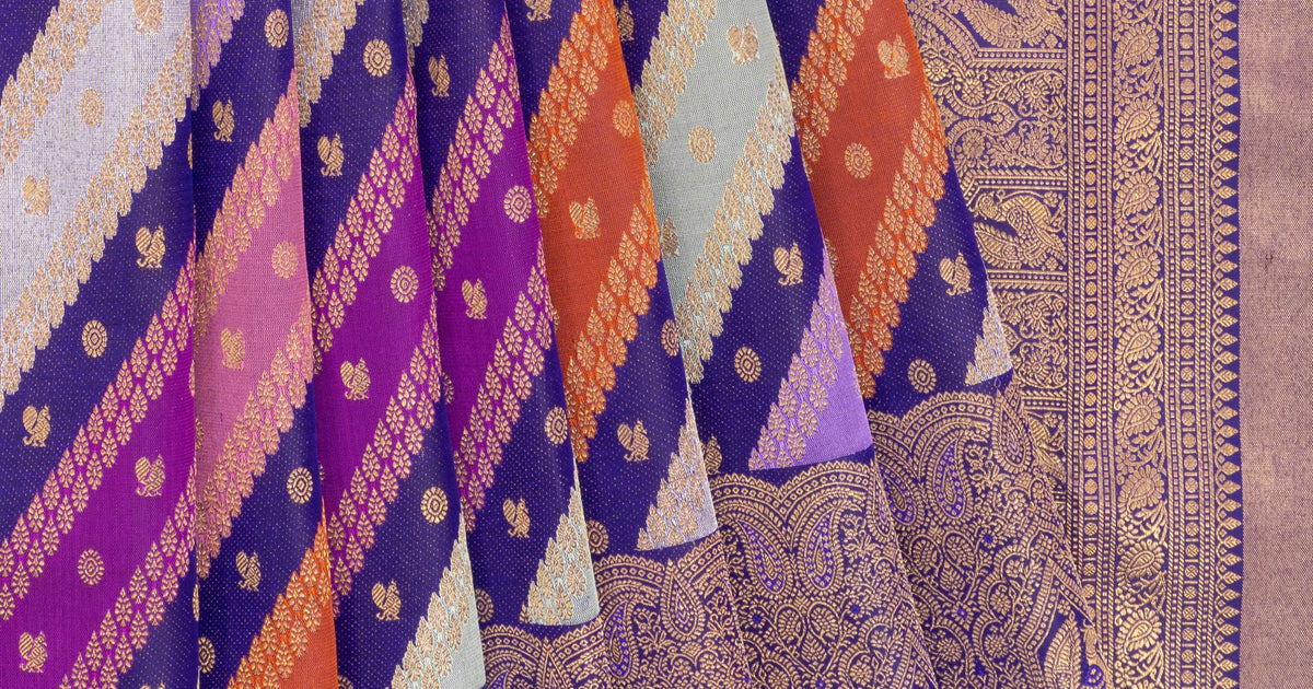 Kanchipuram Silk Brocade Rangkat Blue Saree | Kankatala