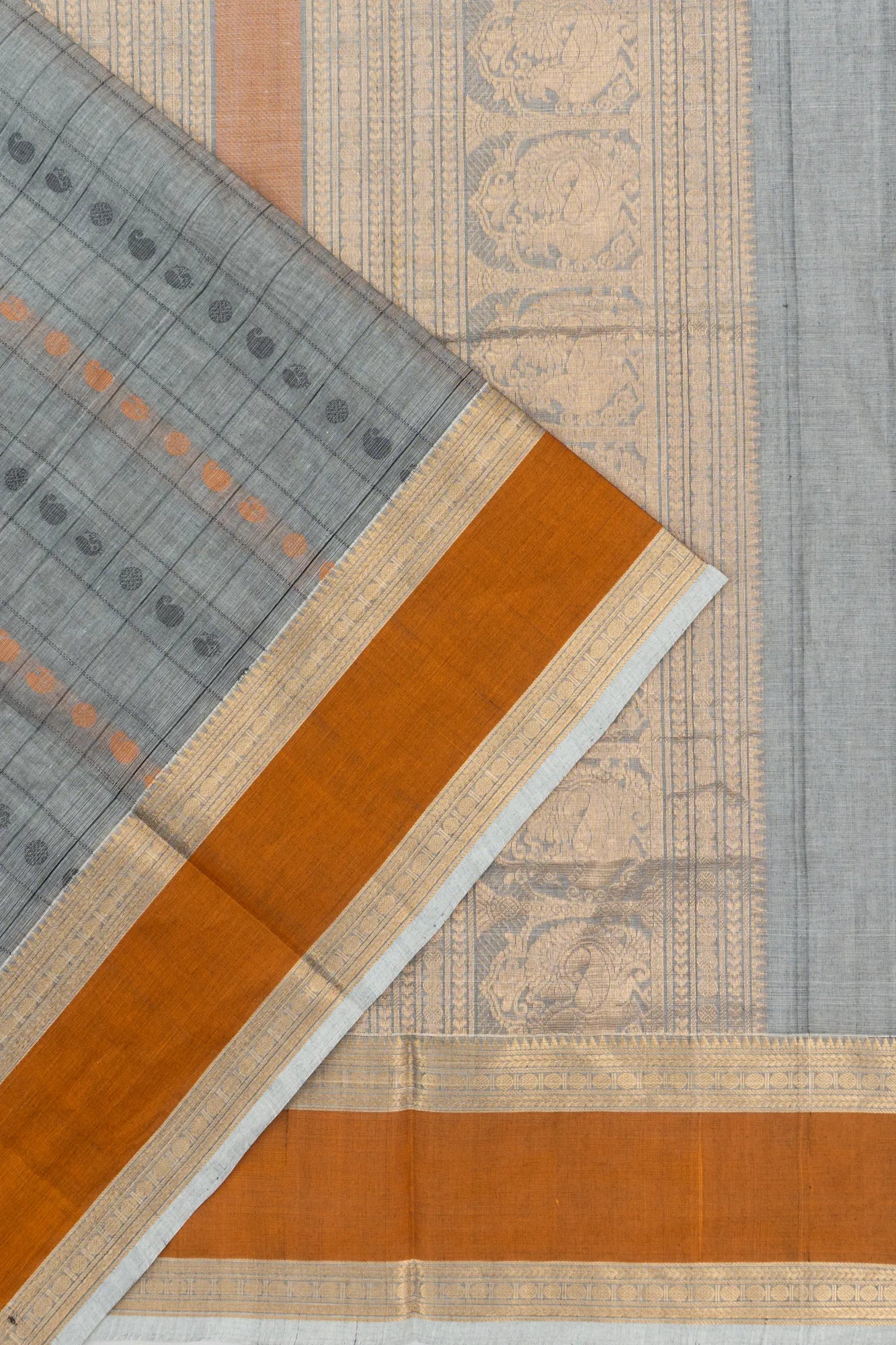 Chettinad Cotton Checks And Butta Grey Saree