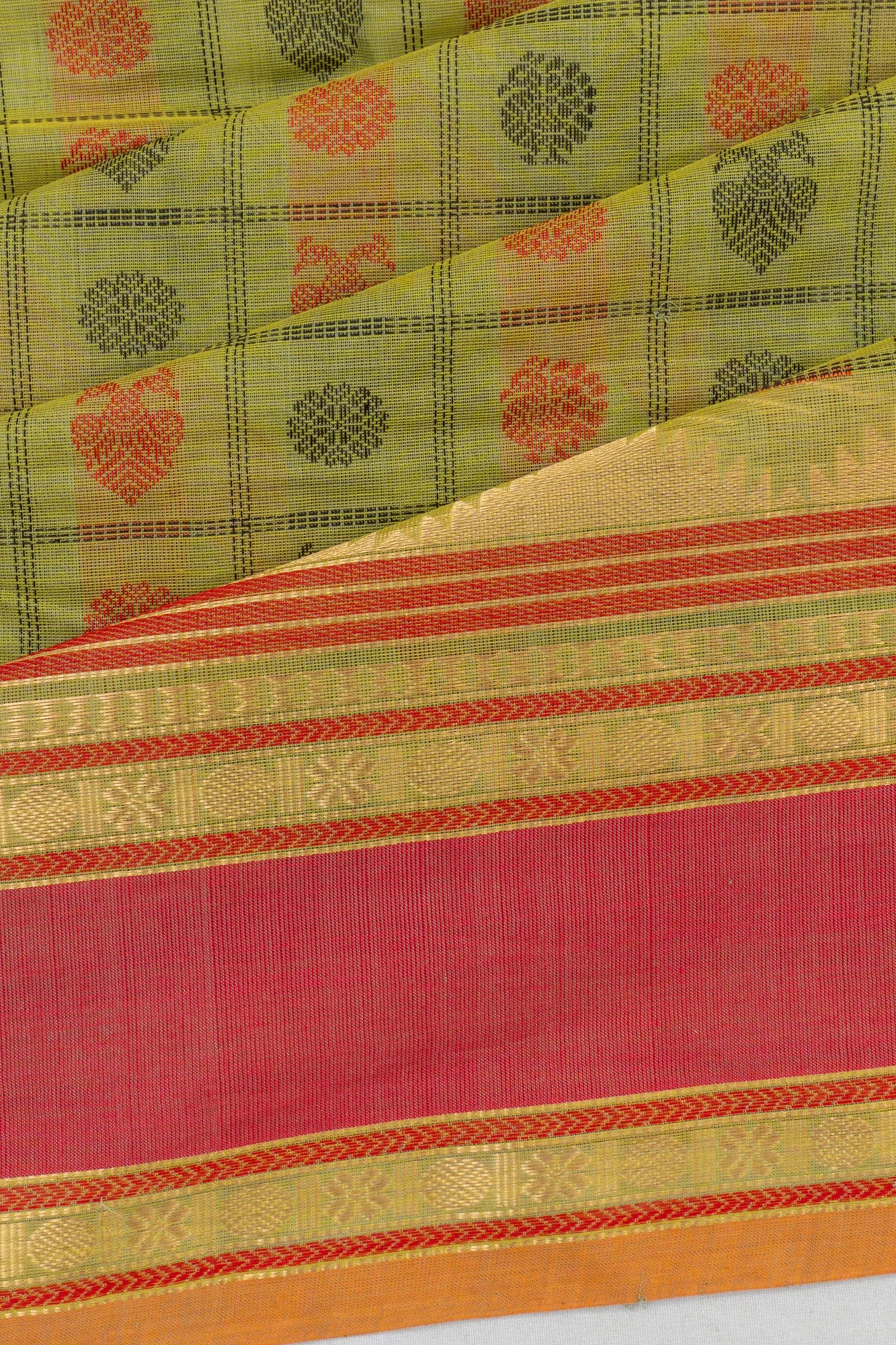 Chettinad Cotton Checks And Butta Green Saree