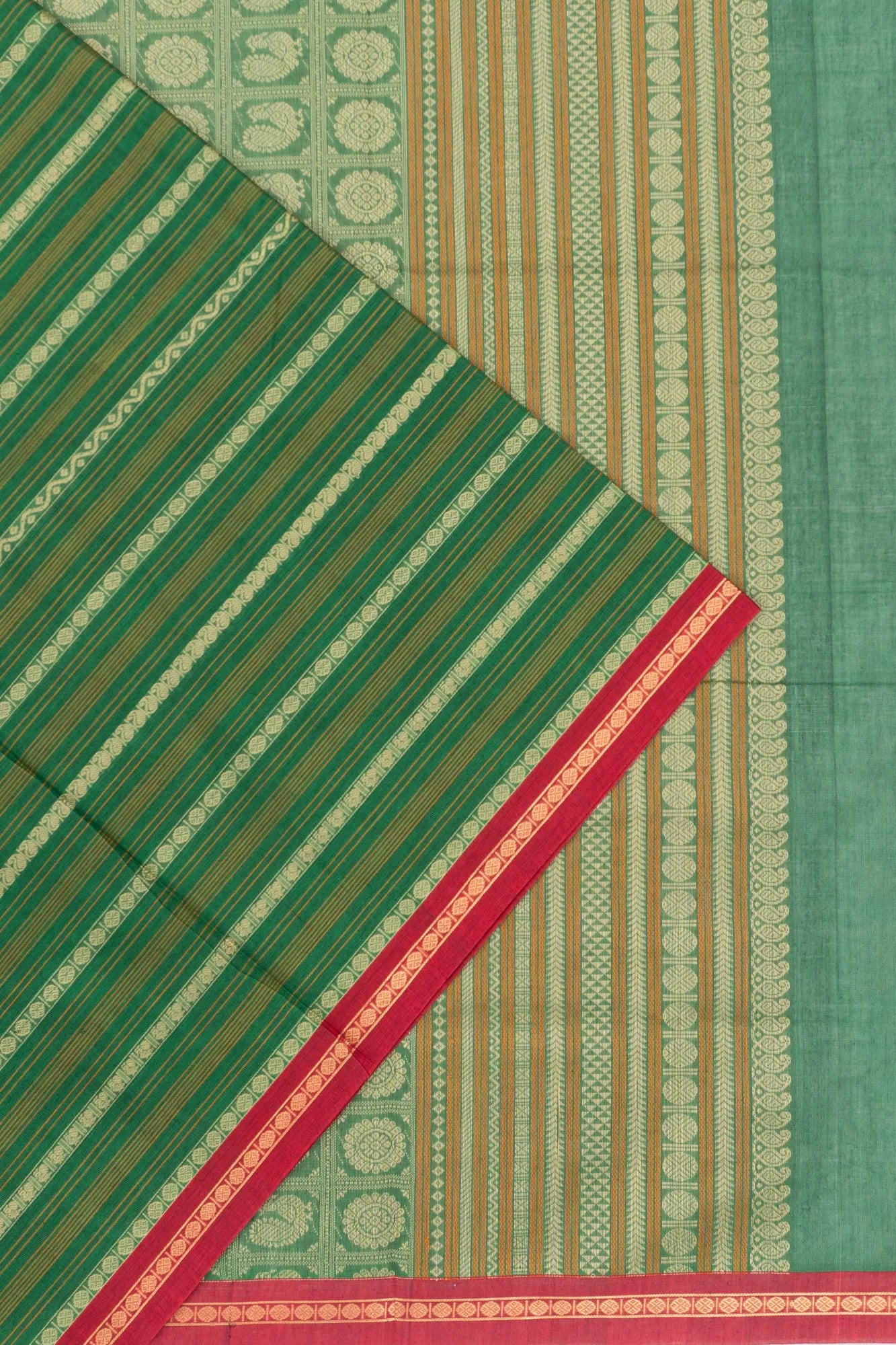 Chettinad Cotton Brocade Bottle Green Saree