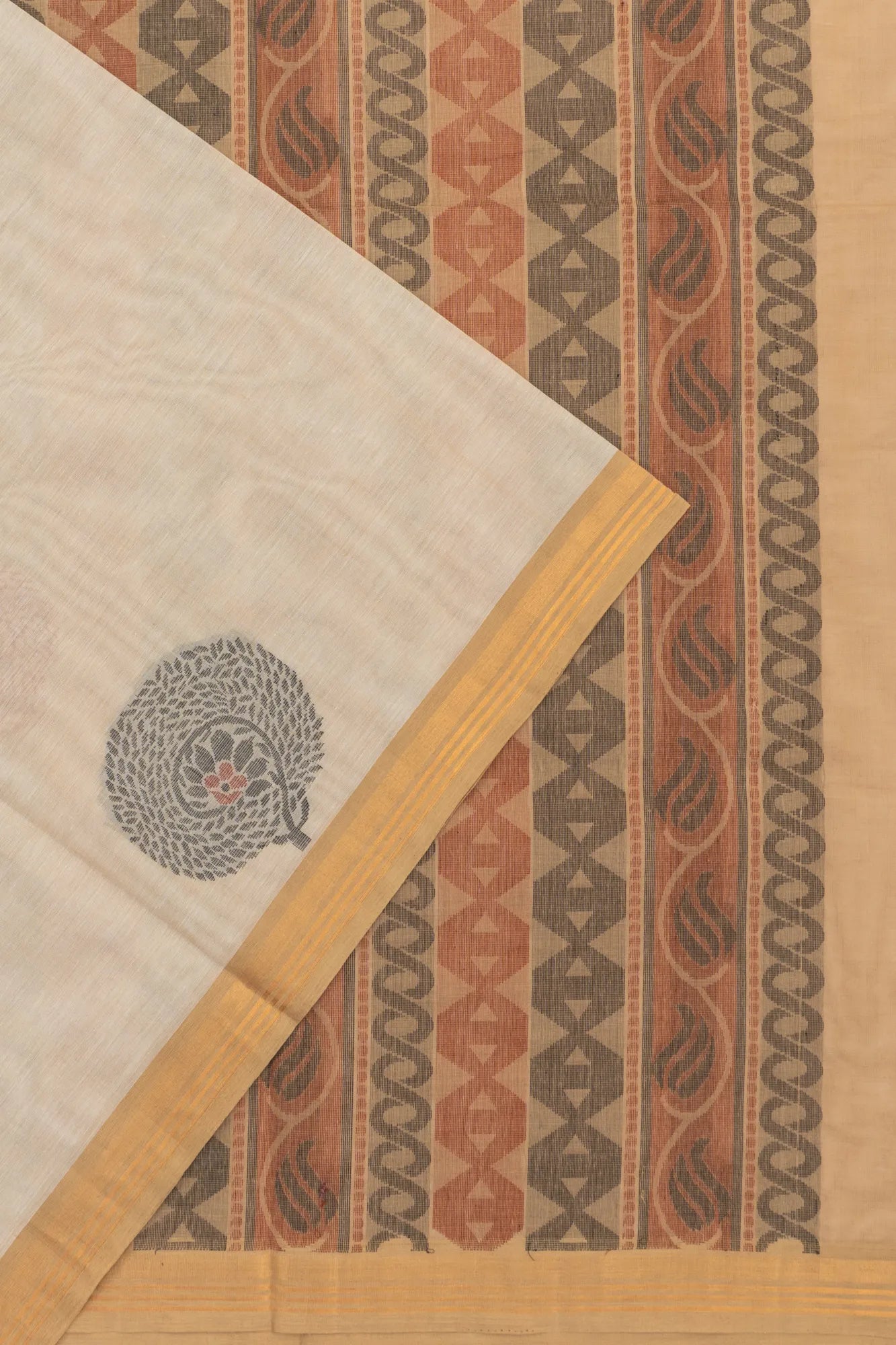 Chettinad Cotton Butta Cream Saree