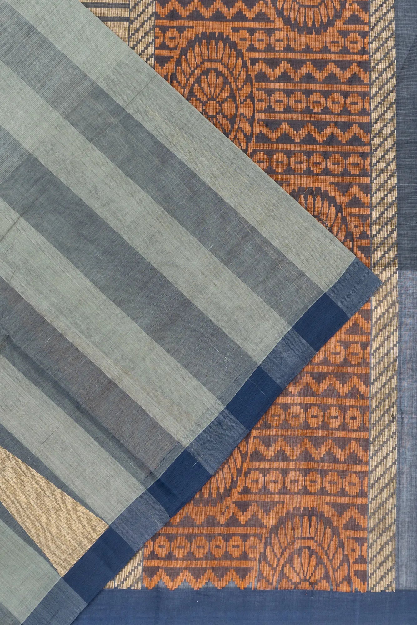 Chettinad Cotton Stripes And Butta Grey Saree