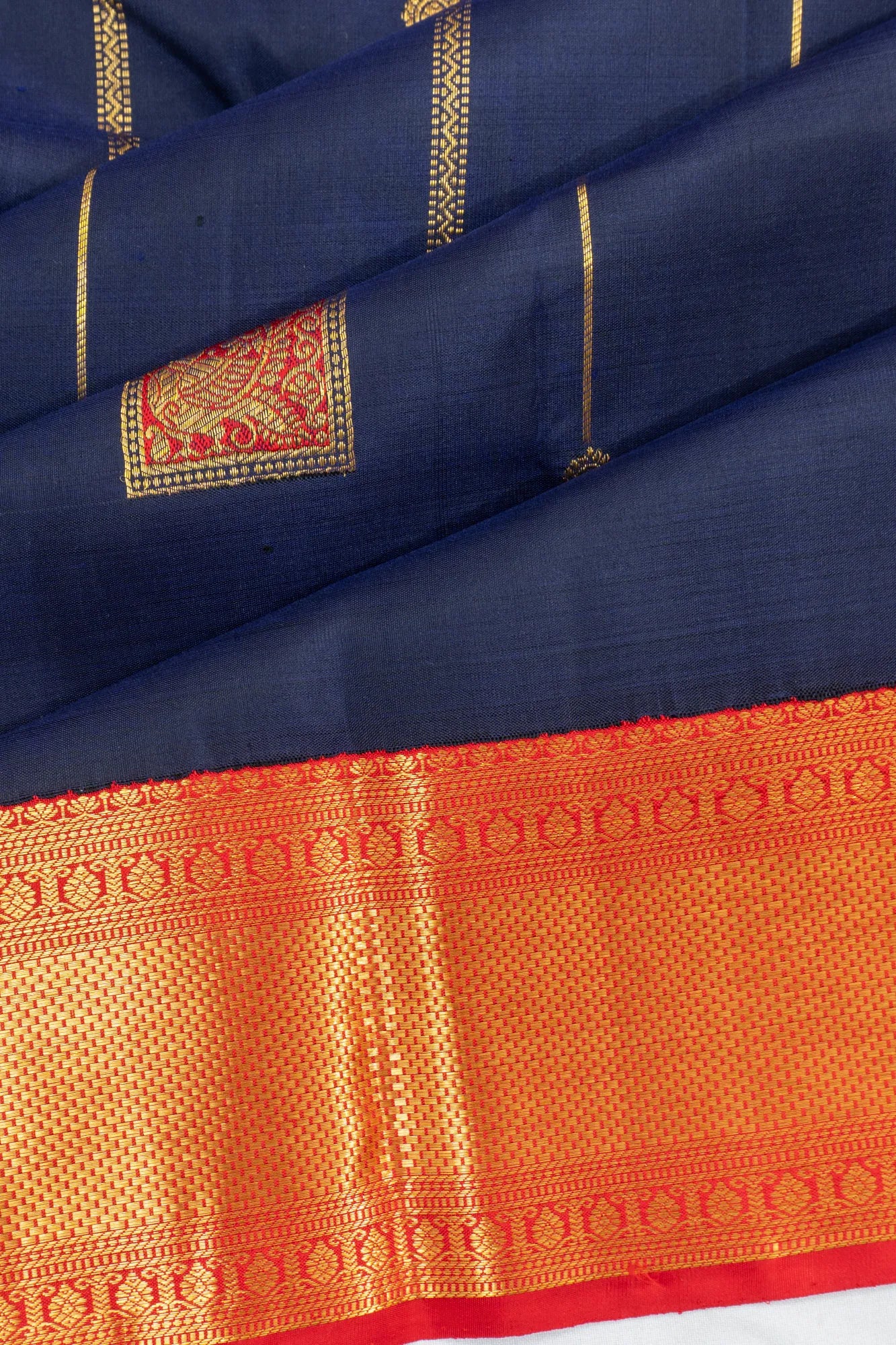 Kanchipuram Silk Brocade Navy Blue Saree