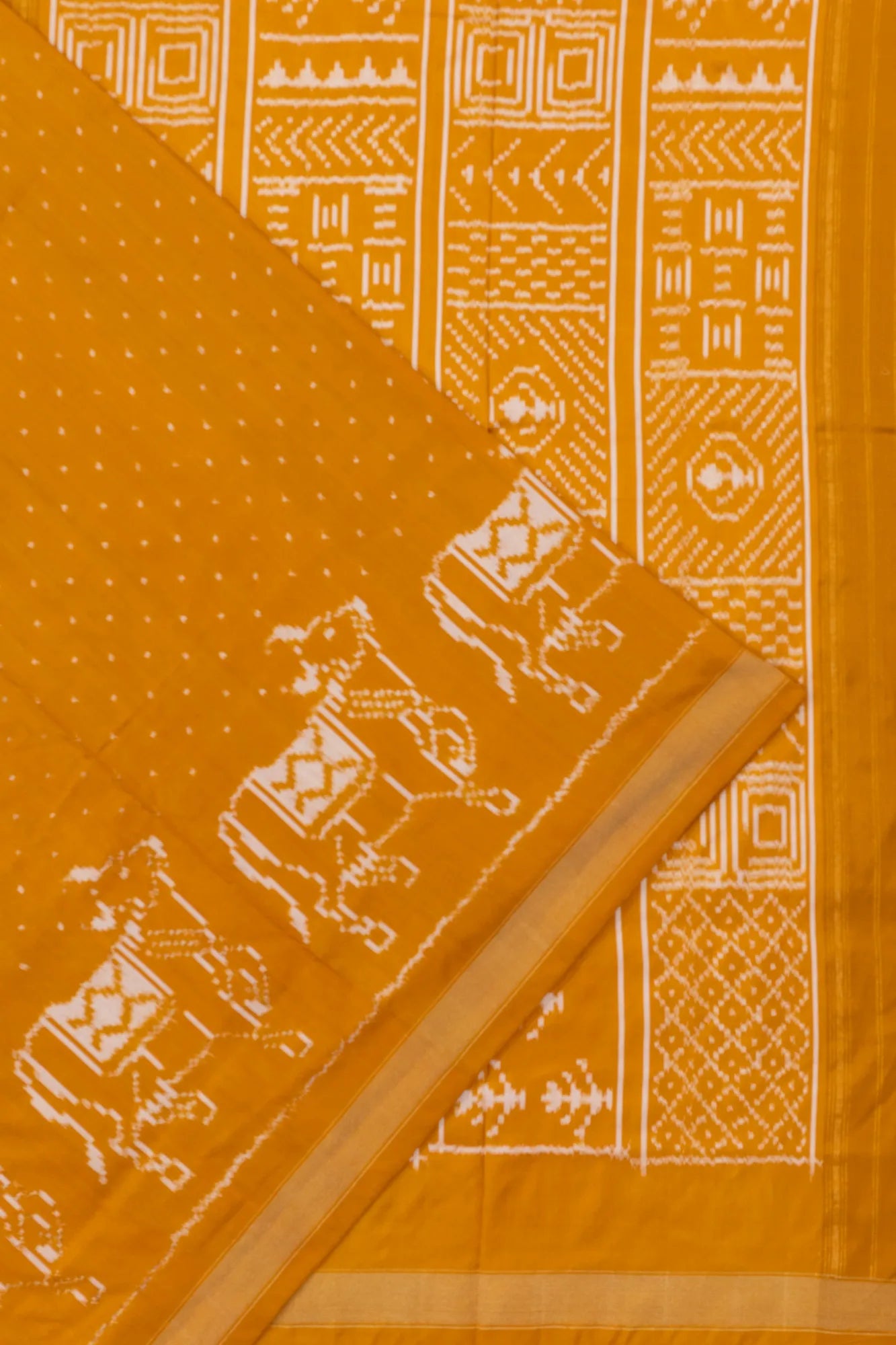 Pochampally Silk Ikat Mustard Yellow Saree With Pichwai Motifs
