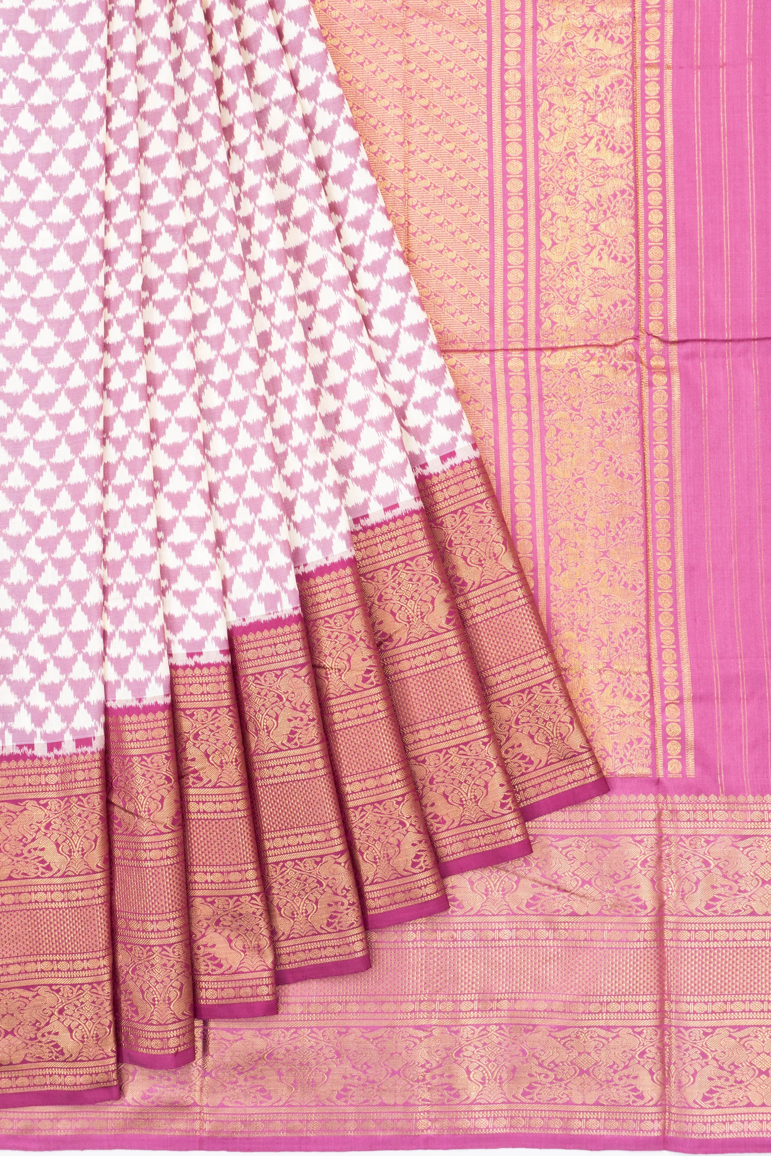 Kanchipuram Silk Ikat White Saree
