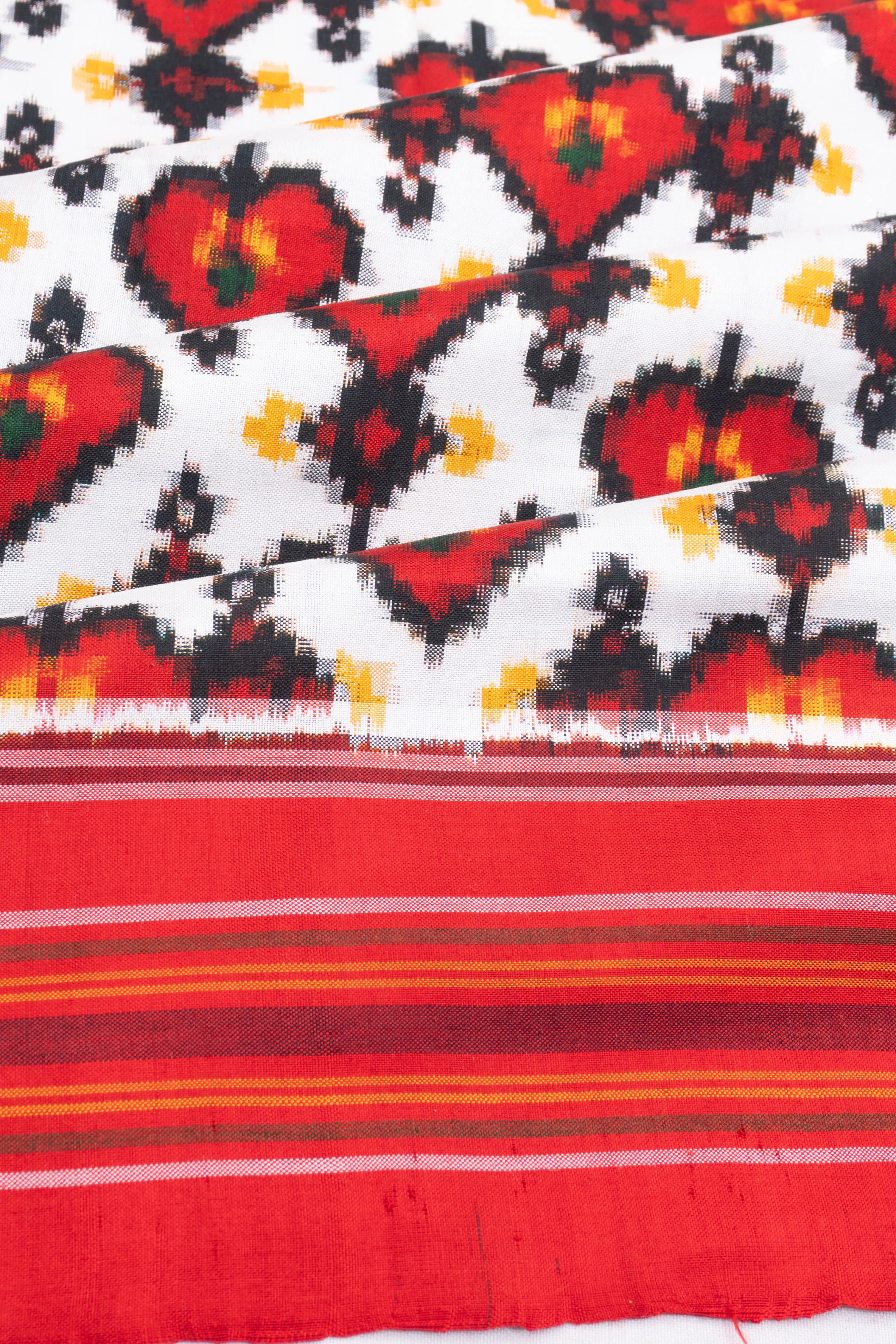 Pochampally Silk Double Ikat White Saree