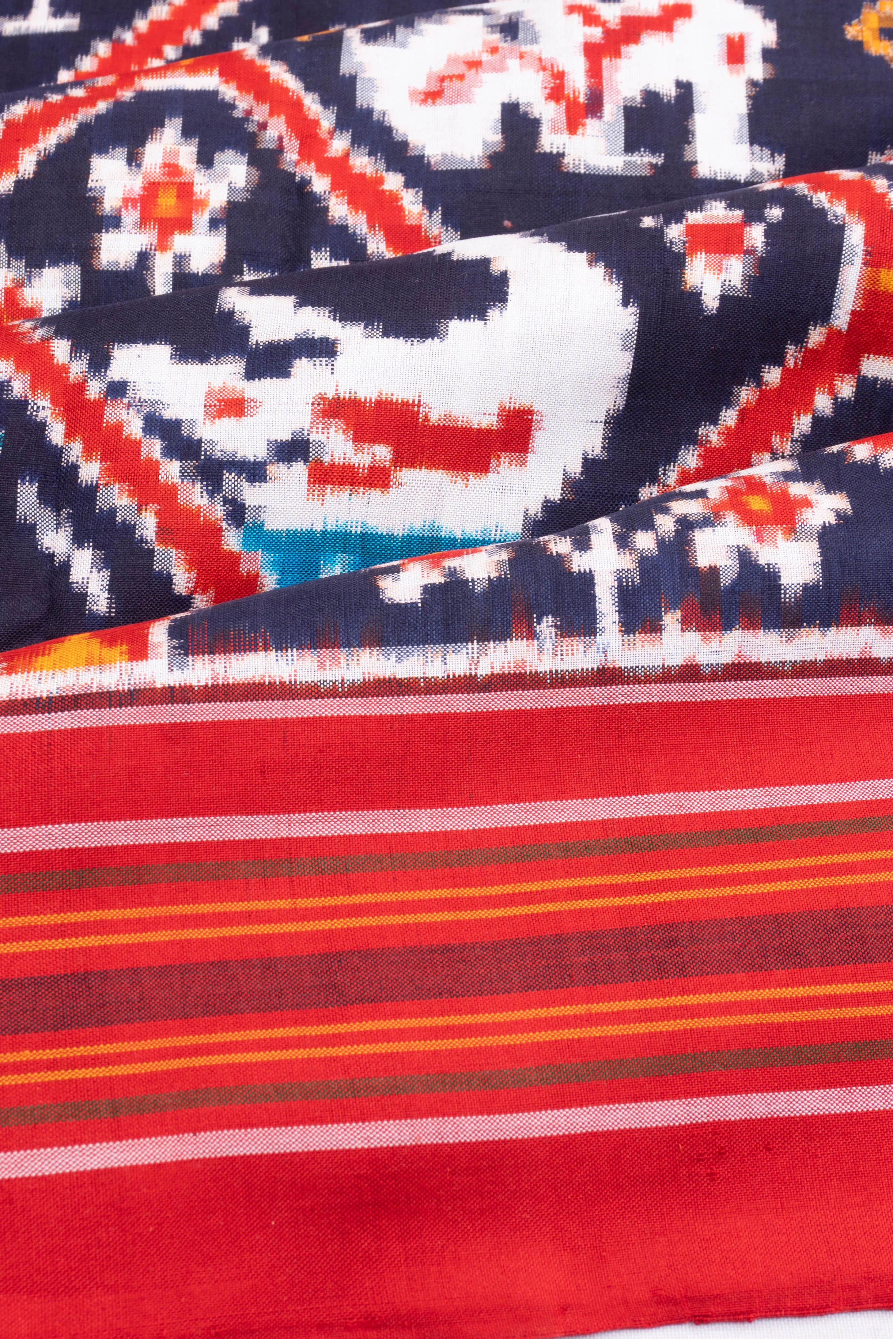 Pochampally Silk Double Ikat Dark Blue Saree